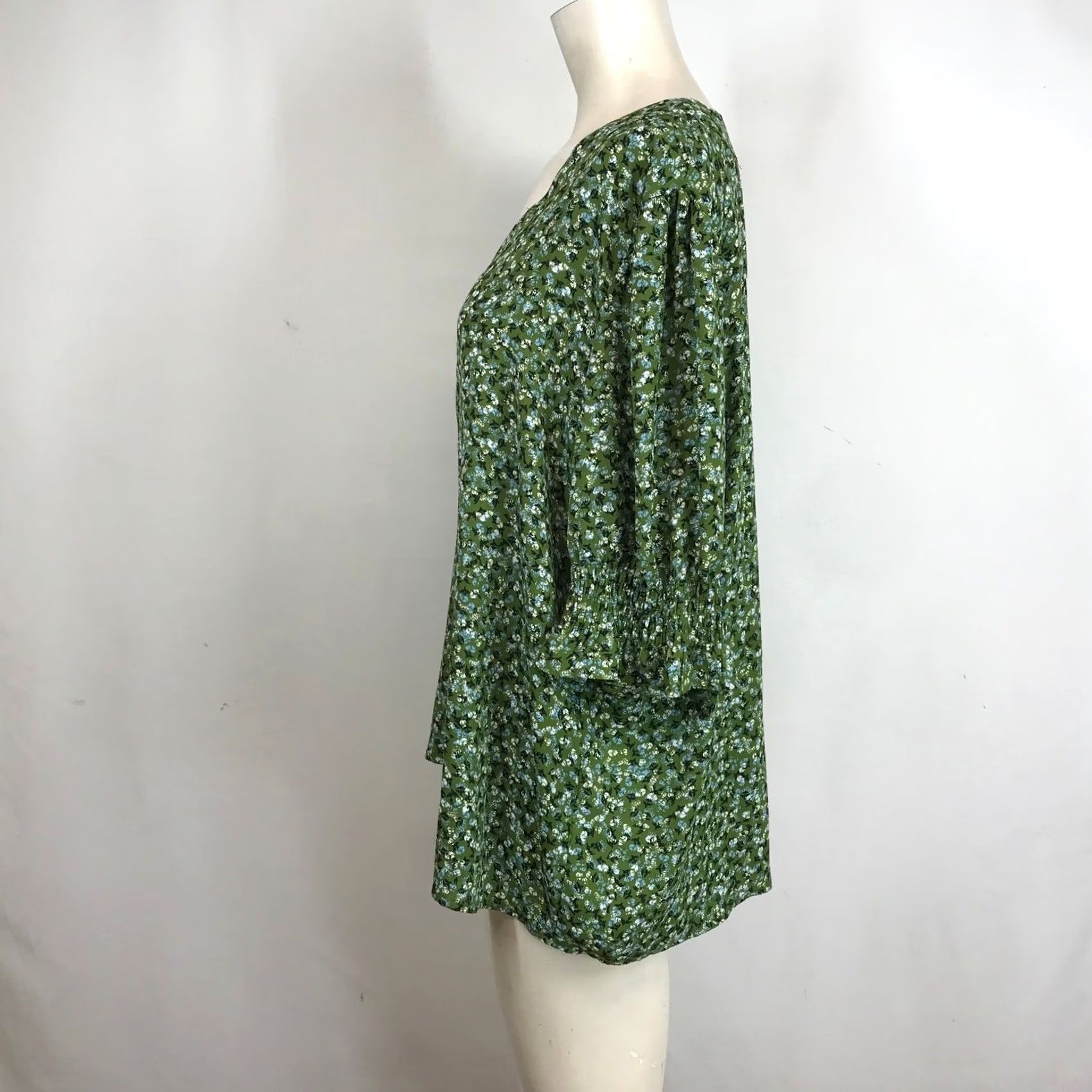 Jones New York Jones New York Plus Size 1X Green Floral Print V-Neck 3/4 Sleeve Dress Shirt Dress Womens Size XL / US 12-14 / IT 48-50 - 6 Thumbnail