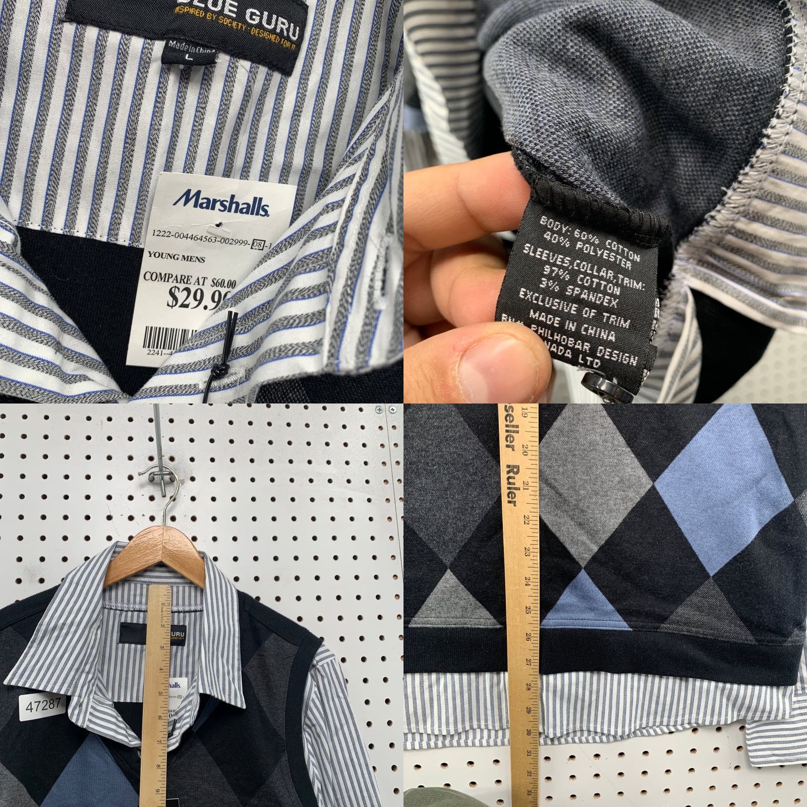 Vintage VINTAGE Blue Guru Argyle Vest Sweater Button Shirt Mens Large Blue School Business Work NWT Size US L / EU 52-54 / 3 - 8 Thumbnail