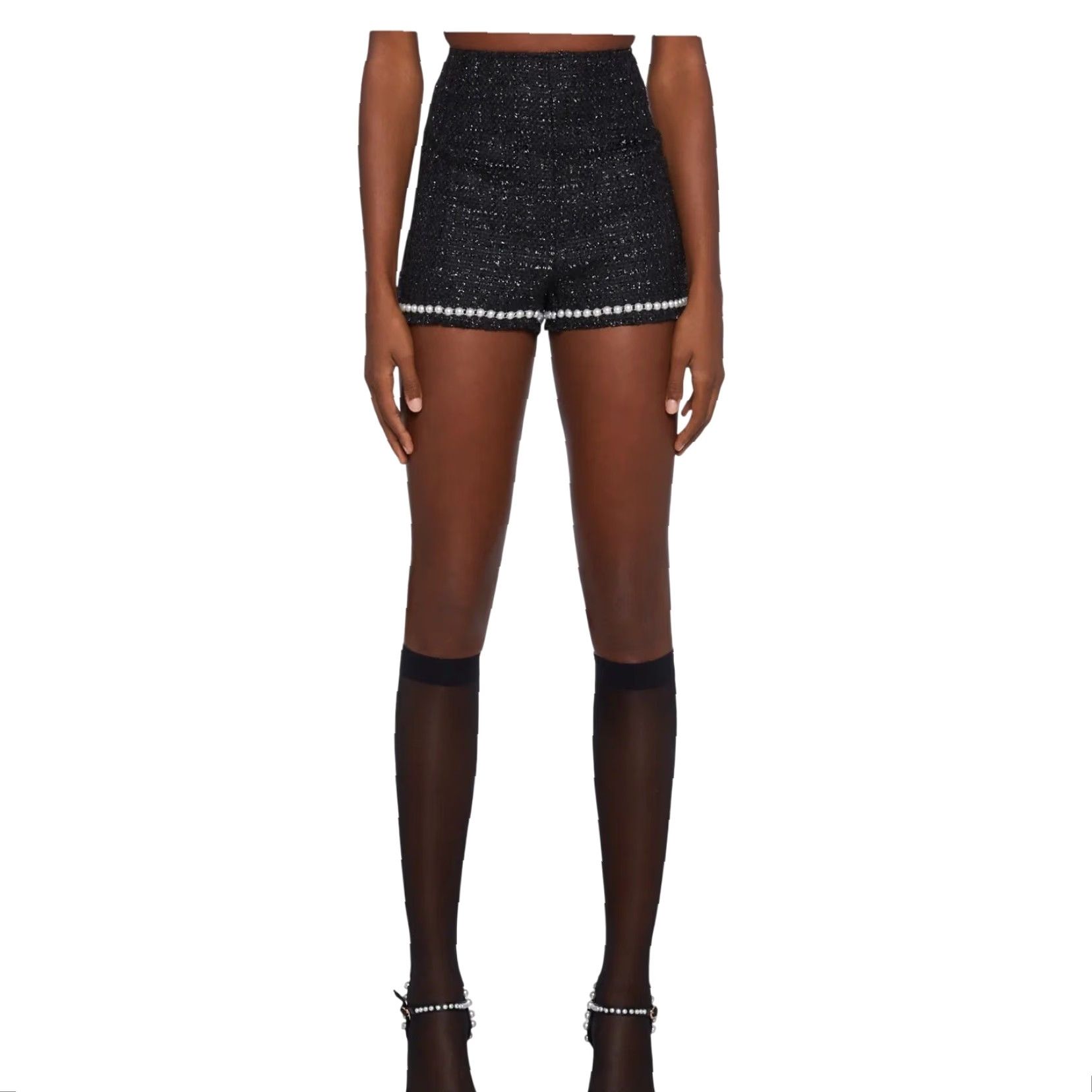 Vintage Sugar Thrillz Moments of Chic Tweed Shorts Black w/ Pearl Trim M Women Regular High Rise Party/Cocktail Casual 2 in inseam Size 32" / US 10 / IT 46 - 6 Thumbnail