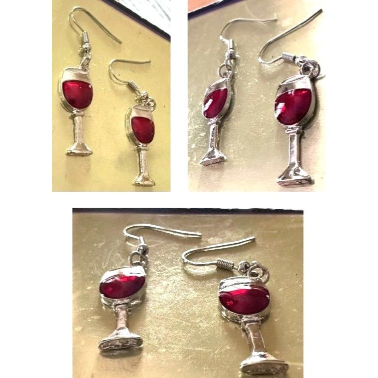 Handmade Red Wine Glass Earrings Merlot Cabernet Pinot NoirCocktails Size ONE SIZE - 8 Thumbnail