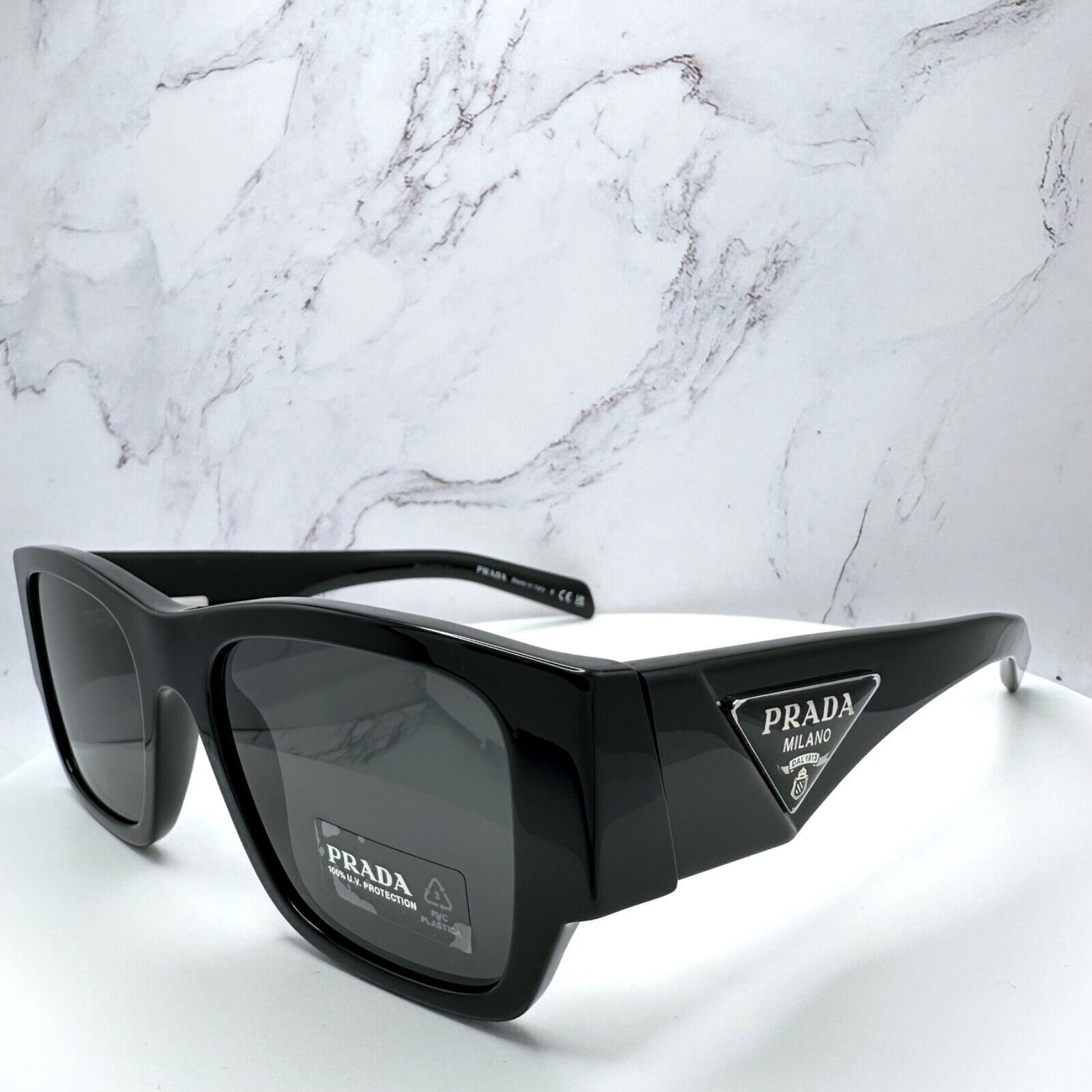 Prada New Prada Sunglasses Black Square Oversized Triangle Plaque Size ONE SIZE - 10 Thumbnail
