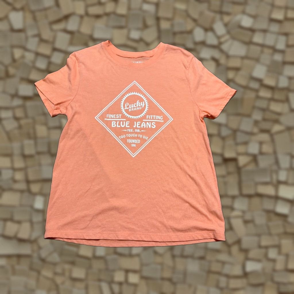 Lucky Brand Lucky Brand T-Shirt Women Medium Orange White Blue Jeans Print Crew Neck Size 32" / US 10 / IT 46 - 1 Thumbnail