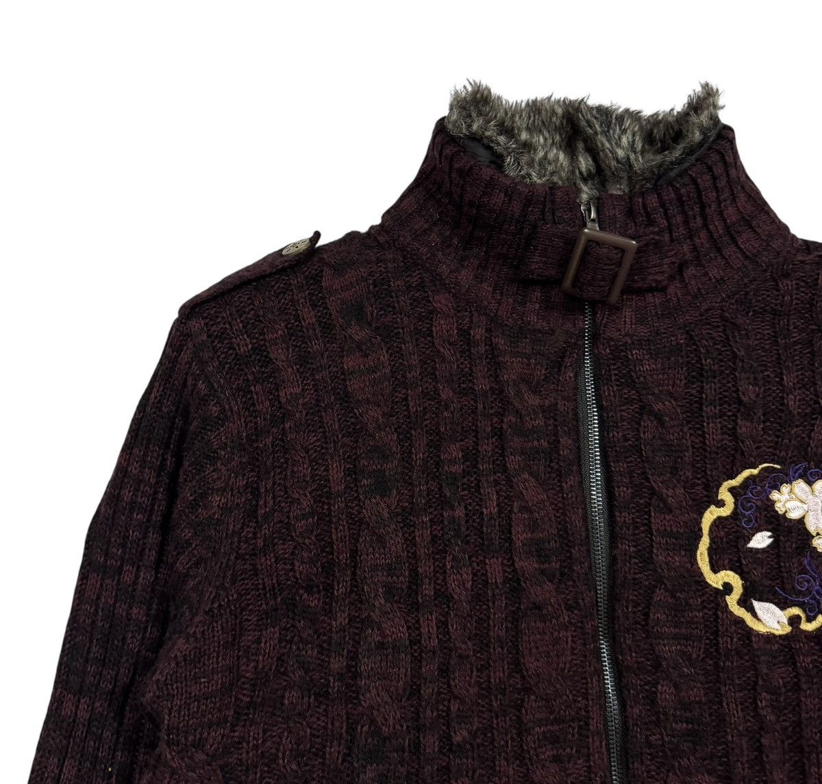 Japanese Brand Vtg🔥Japanese Brand Cable Knit Zipper Inner Fur Sweater Size US L / EU 52-54 / 3 - 8 Thumbnail