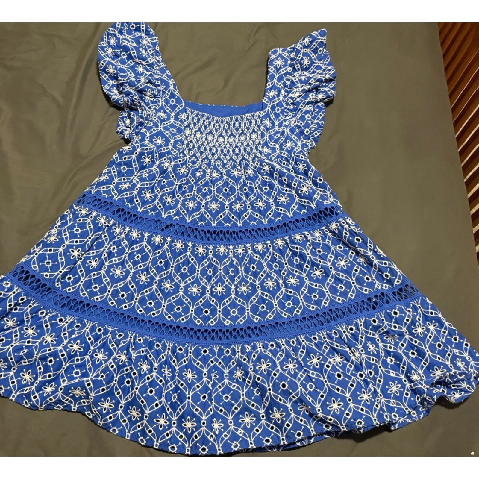 Lilly Pulitzer Lilly Pulitzer Morrie Eyelet Ruffle Sleeve Dress Mini - Blue - Size 4 - Womens Size S / US 4 / IT 40 - 6 Thumbnail