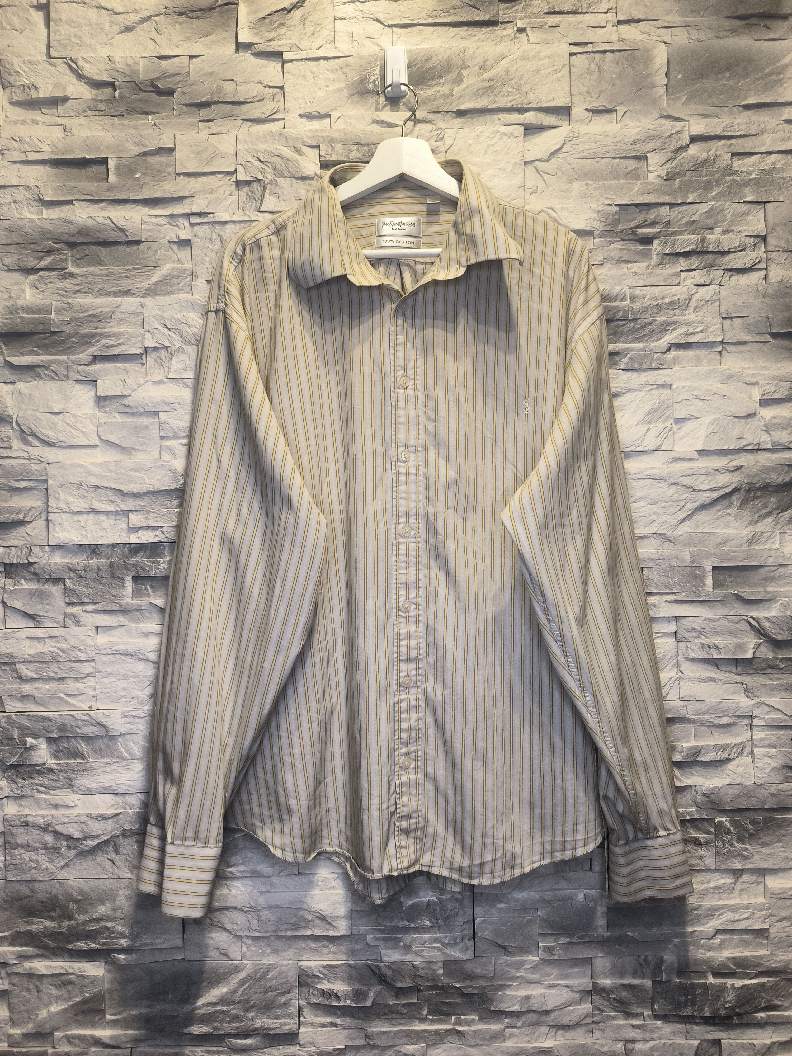Vintage × Yves Saint Laurent Vintage YSL Pour Homme Yves Saint Laurent Shirt Striped Size US XXL / EU 58 / 5 - 1 Thumbnail