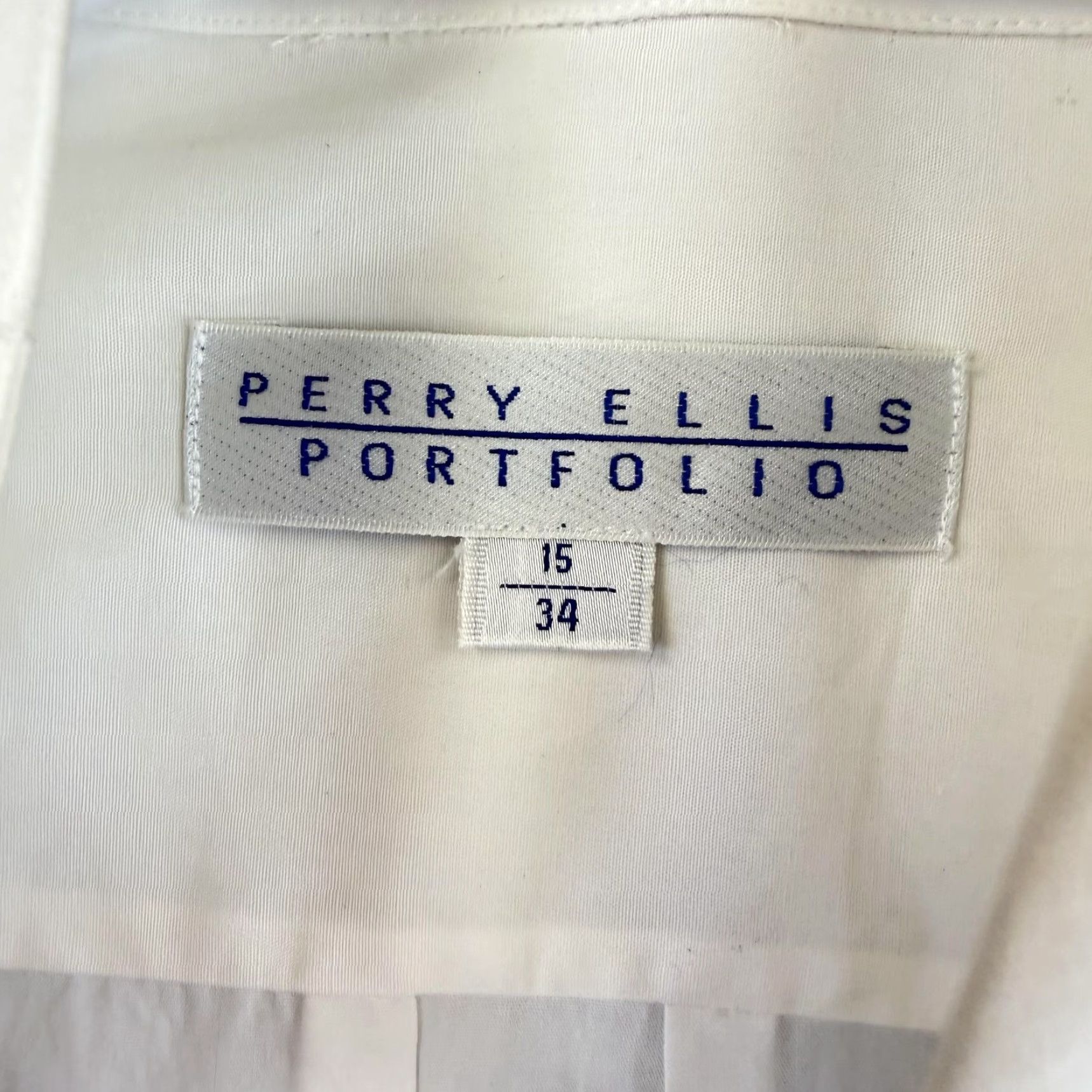 Perry Ellis Perry Ellis Portfolio Dress Shirt Mens 15 White Pleated Wing Collar Tuxedo Formal Bib Ivory 15 in Neck Long Sleeve Boss Barrel Cuff Size 40R - 5 Thumbnail