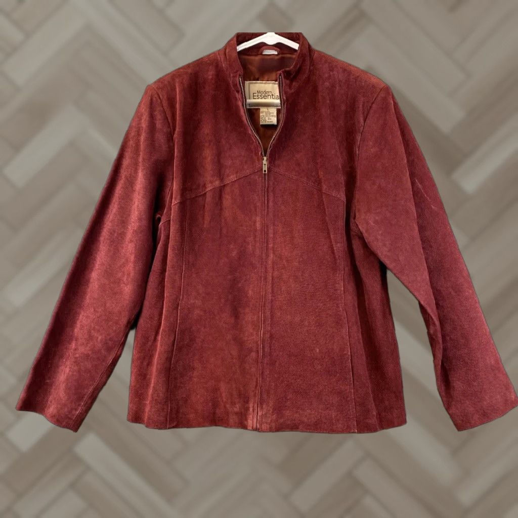 Essentials Modern Essentials Women's Leather Bomber Jacket Red Size L Fall Spring Winter Casual Workwear Size L / US 10 / IT 46 - 1 Thumbnail