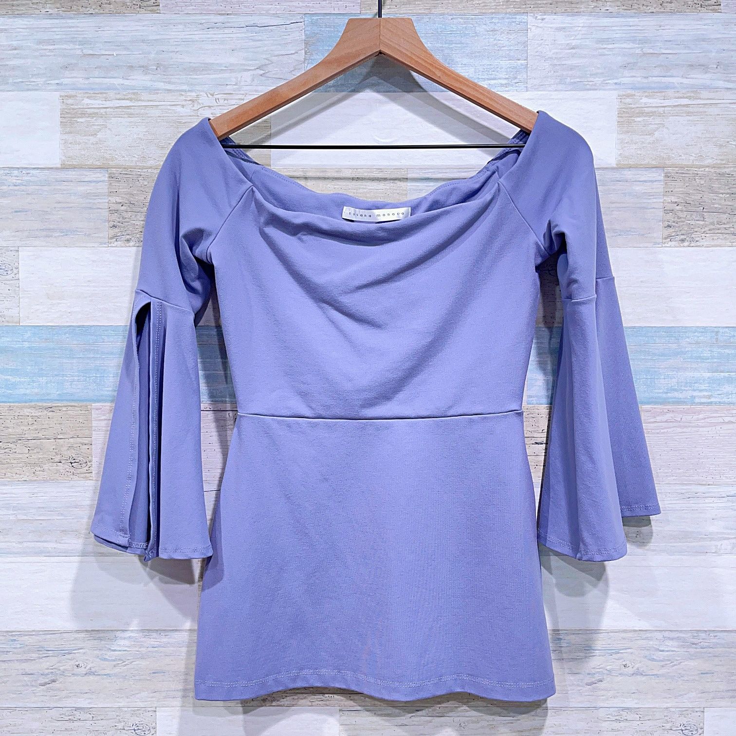 Susana Monaco Susana Monaco Off The Shoulder Slit Bell Sleeve Blouse Gray Size S / US 4 / IT 40 - 1 Thumbnail