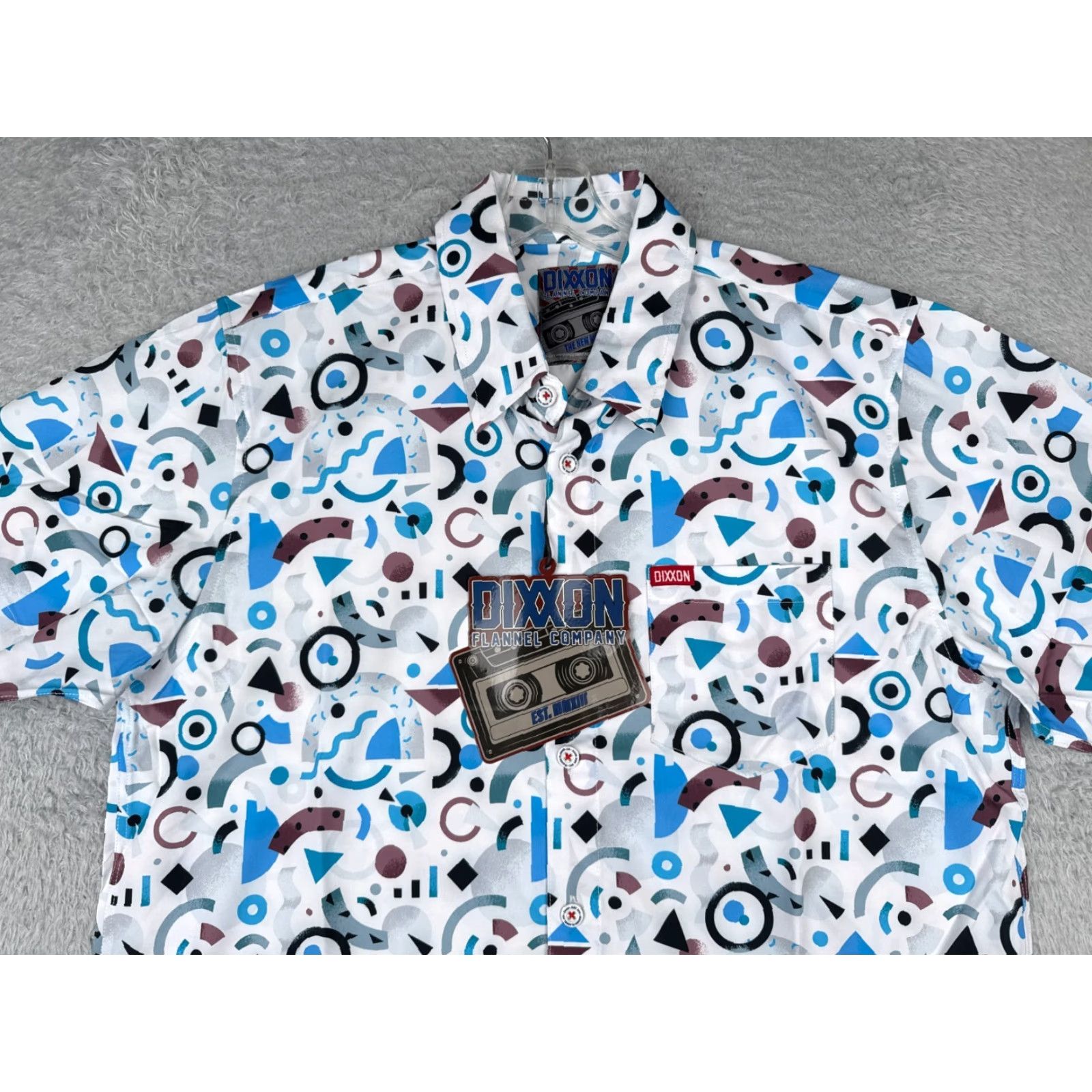 Vintage Dixxon Shirt Adult Large White Blue Party Shirt The New Wave Retro 90s Look Poly Shirt Button-Up Men Regular Short Sleeve Floral Hawaiian 90s Mens Size US L / EU 52-54 / 3 - 4 Thumbnail