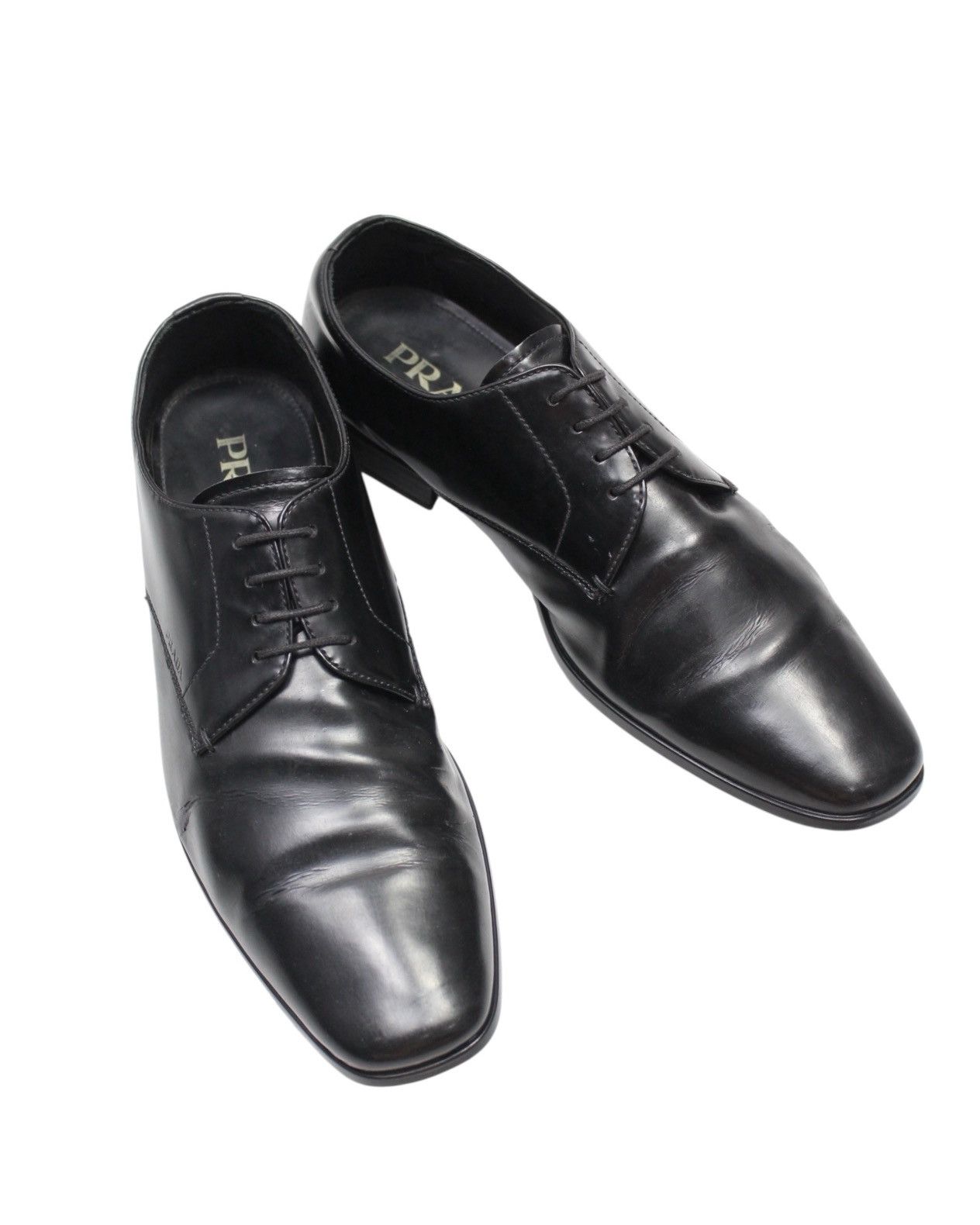 2000S PRADA BLACK SQUARE-TOE DERBY SHOES