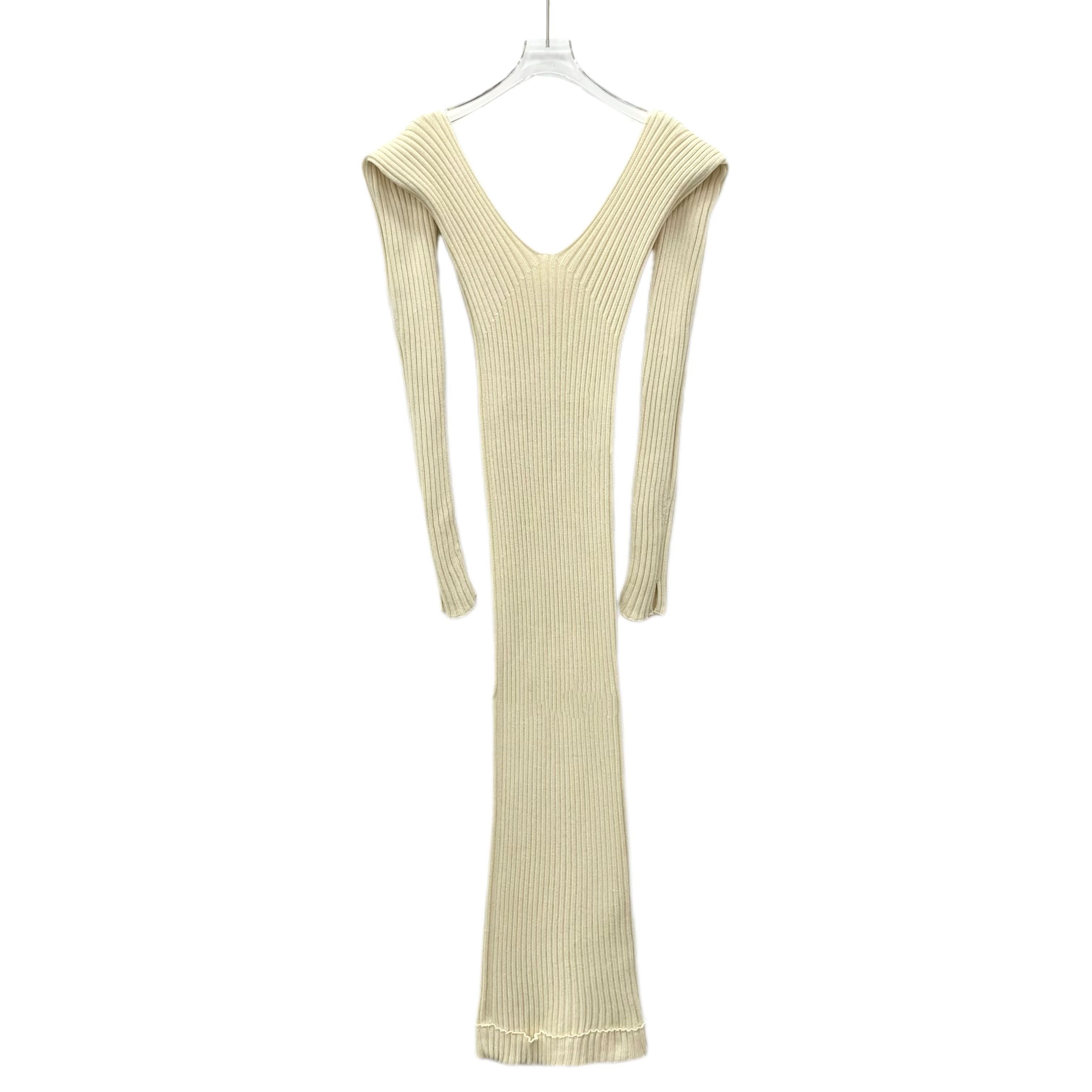 Celine Celine V-Neck Cotton Knit Dress Light Yellow (M) Size M / US 6-8 / IT 42-44 - 1 Thumbnail