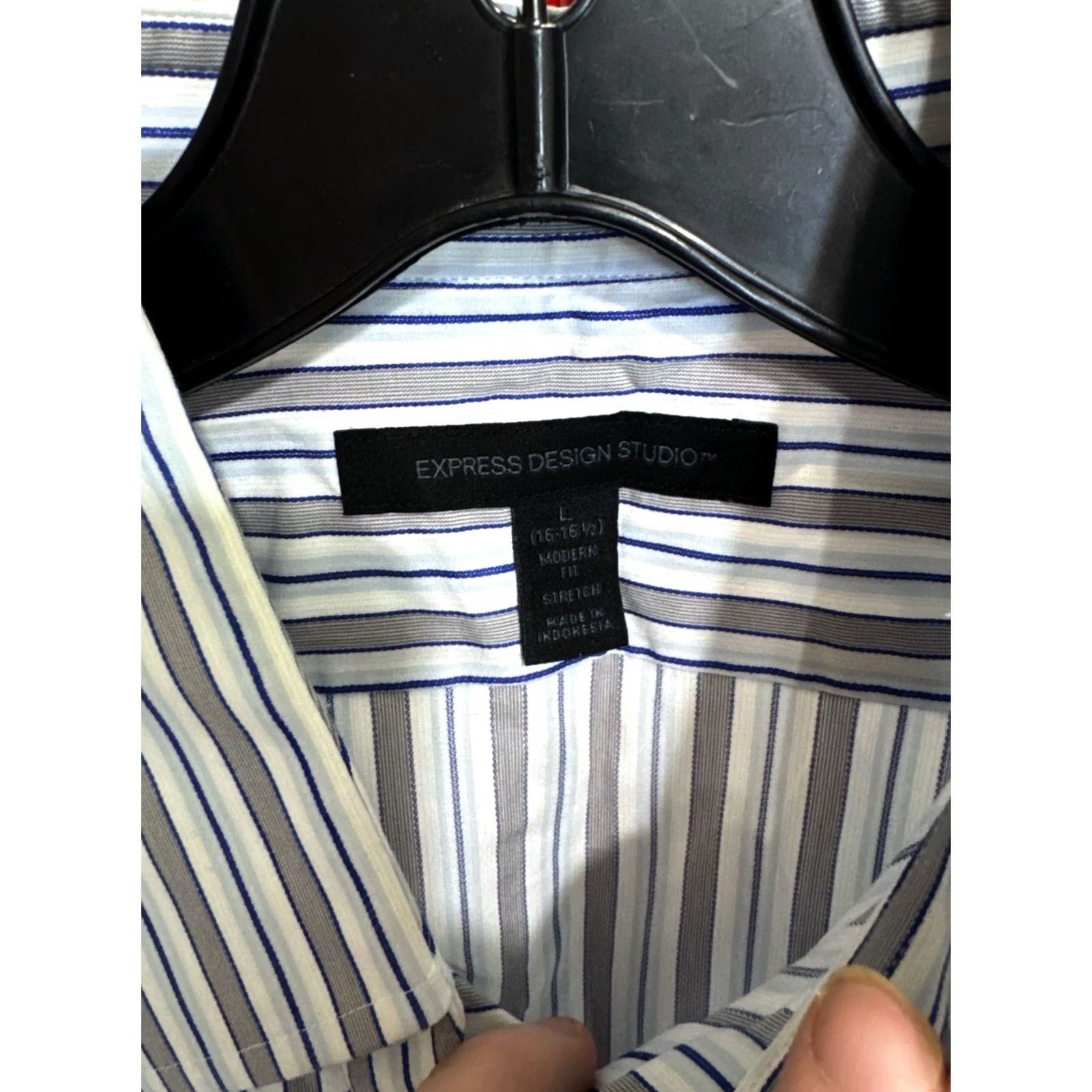 Express Express Shirt L Express Gray Blue Stripe Long Sleeve Large L Mens Size US L / EU 52-54 / 3 - 6 Thumbnail