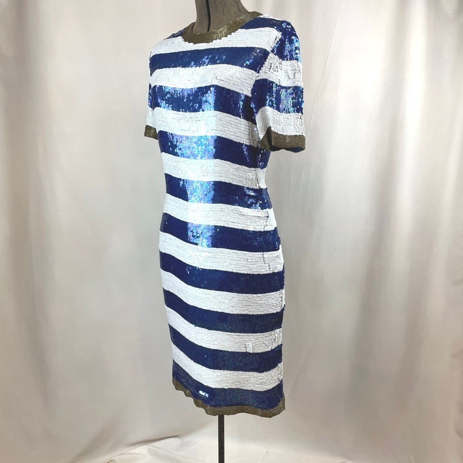 Vintage Vintage Womens (S) Sequin Stripe Silk Cocktail Dress McBling Size S / US 4 / IT 40 - 2 Thumbnail