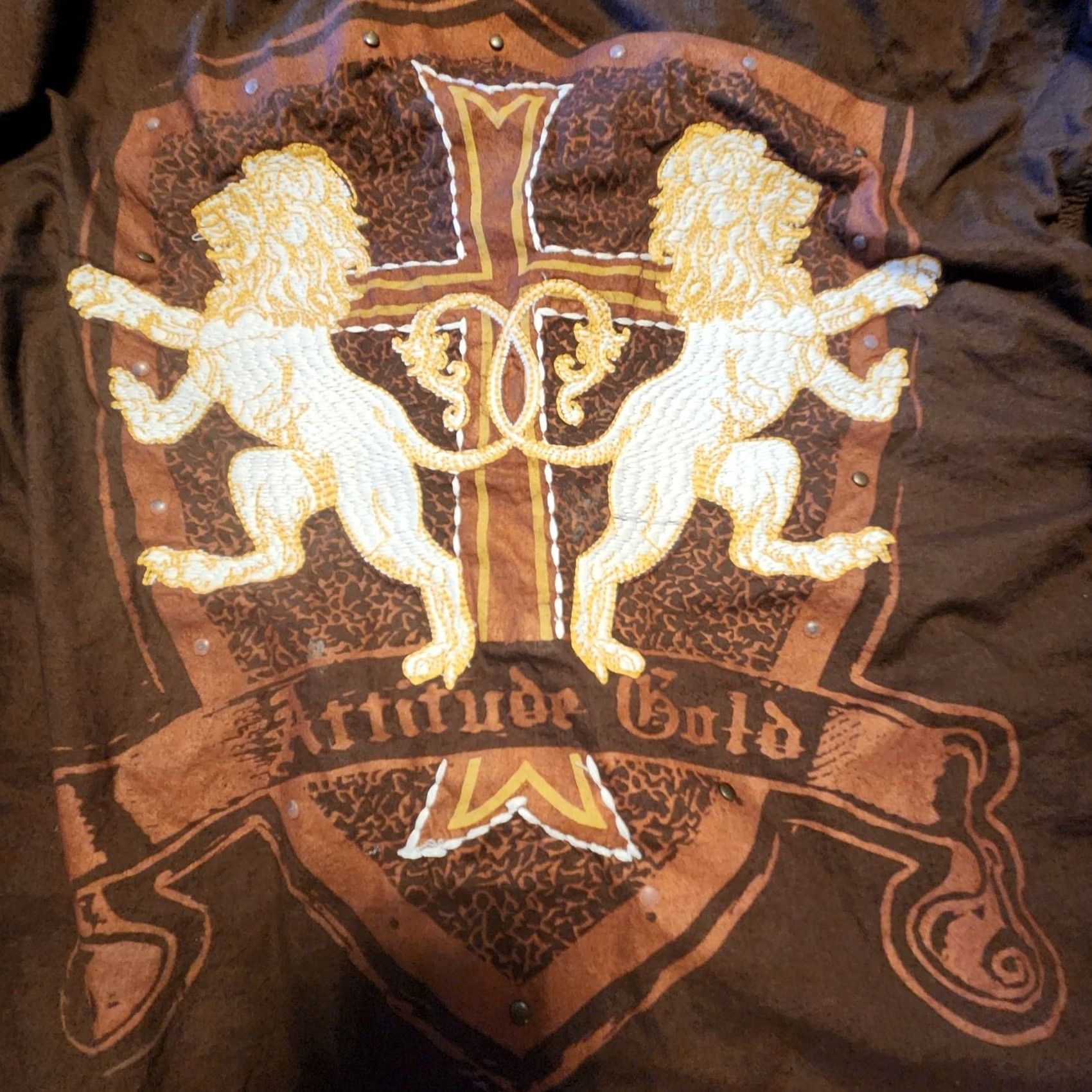 Vintage VINTAGE Altitude Shirt Mens 2XL Brown Long Sleeve Cotton Embroidered Gothic Y2K Metal Size US XXL / EU 58 / 5 - 2 Thumbnail