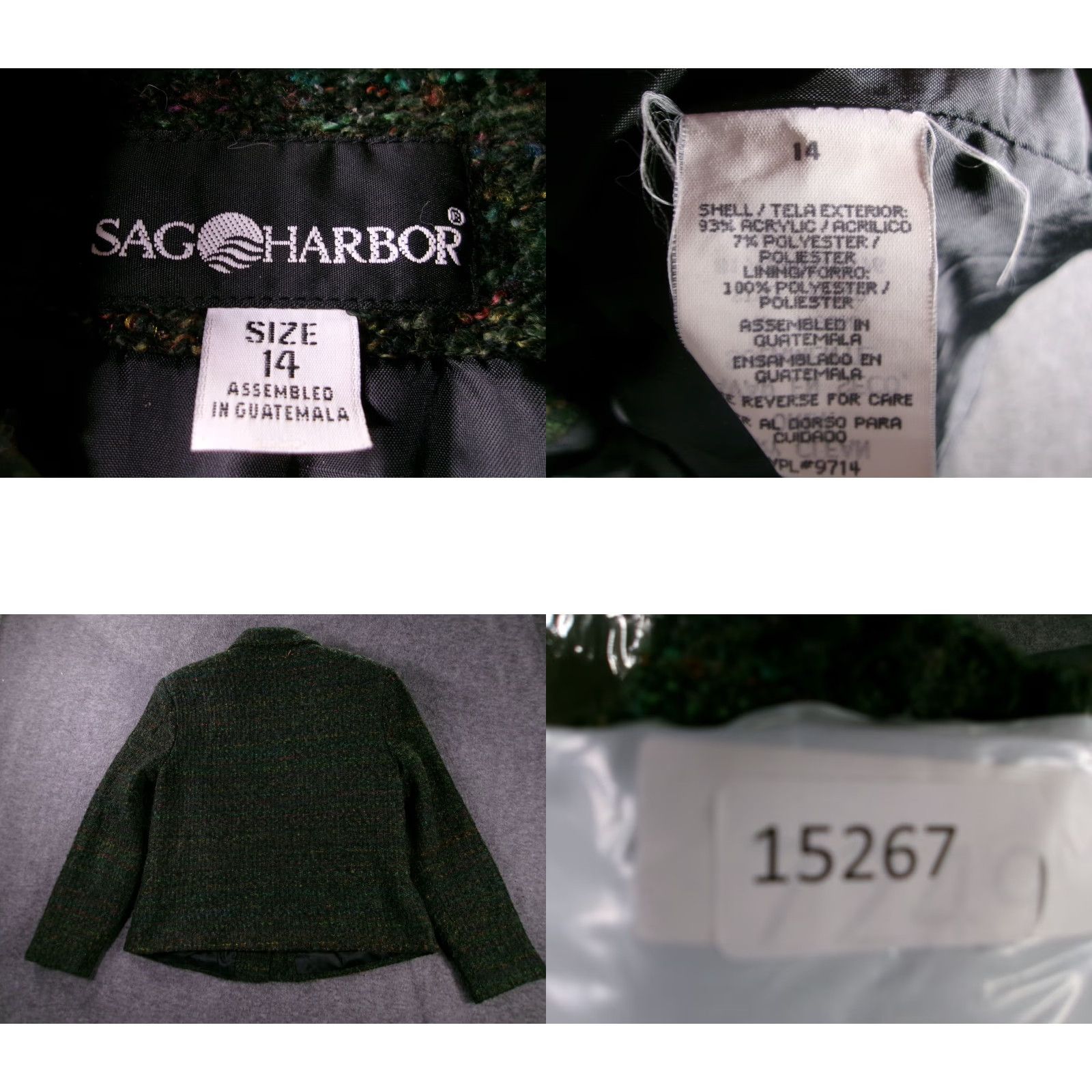 Vintage Sag Harbor Jacket Womens 14 Green Tweed Button Front Lined Long Sleeve Tailored - Vintage? No - Casual Womens 14 Green Tweed Jacket Sag Harbor Size XL / US 12-14 / IT 48-50 - 8 Thumbnail