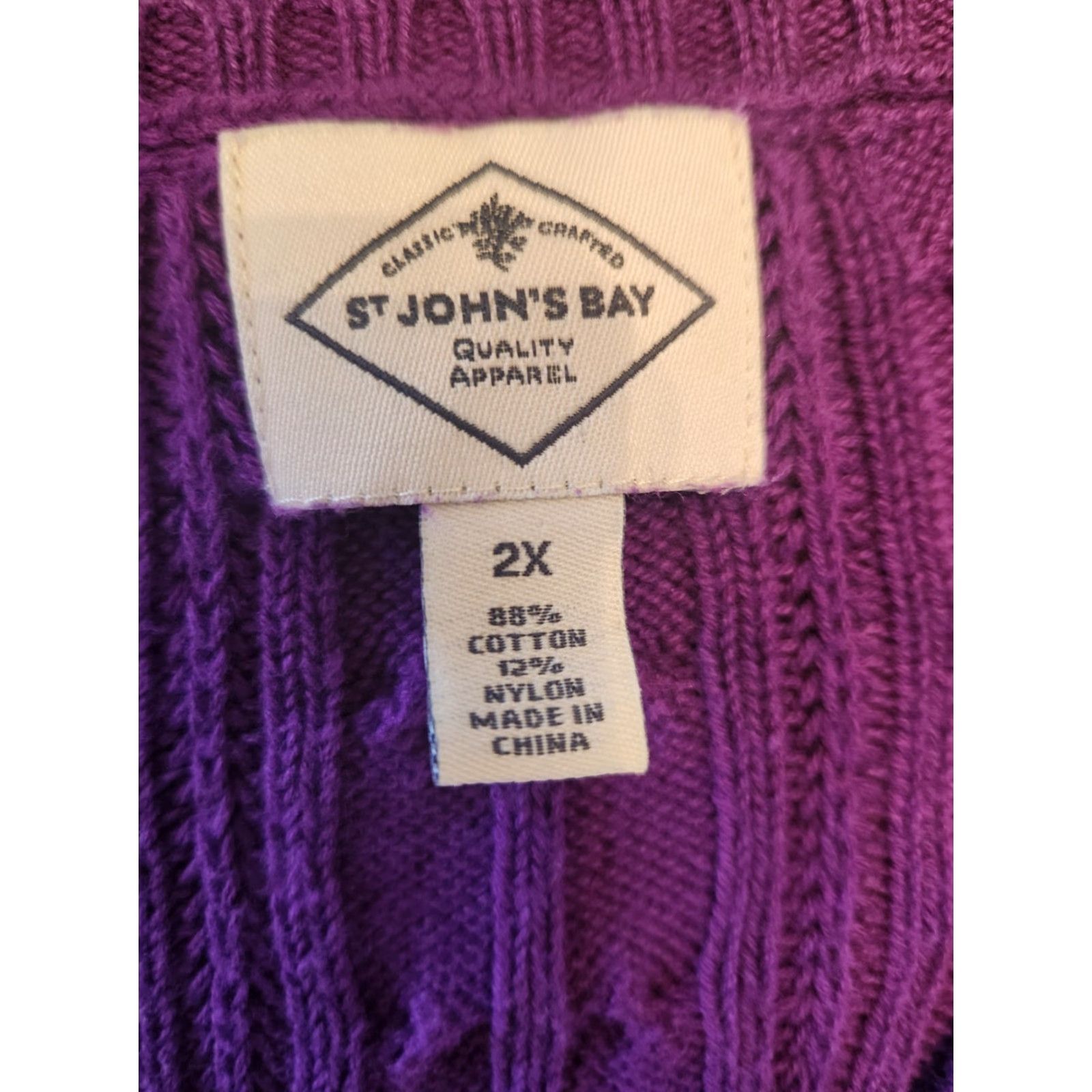 Vintage St. John's Bay Purple Cable Knit V Neck Sweater 2X Womens Plus Pullover Knit Wool Blend Long Sleeve Cardigan Size XXL / US 16-18 / IT 52-54 - 6 Thumbnail
