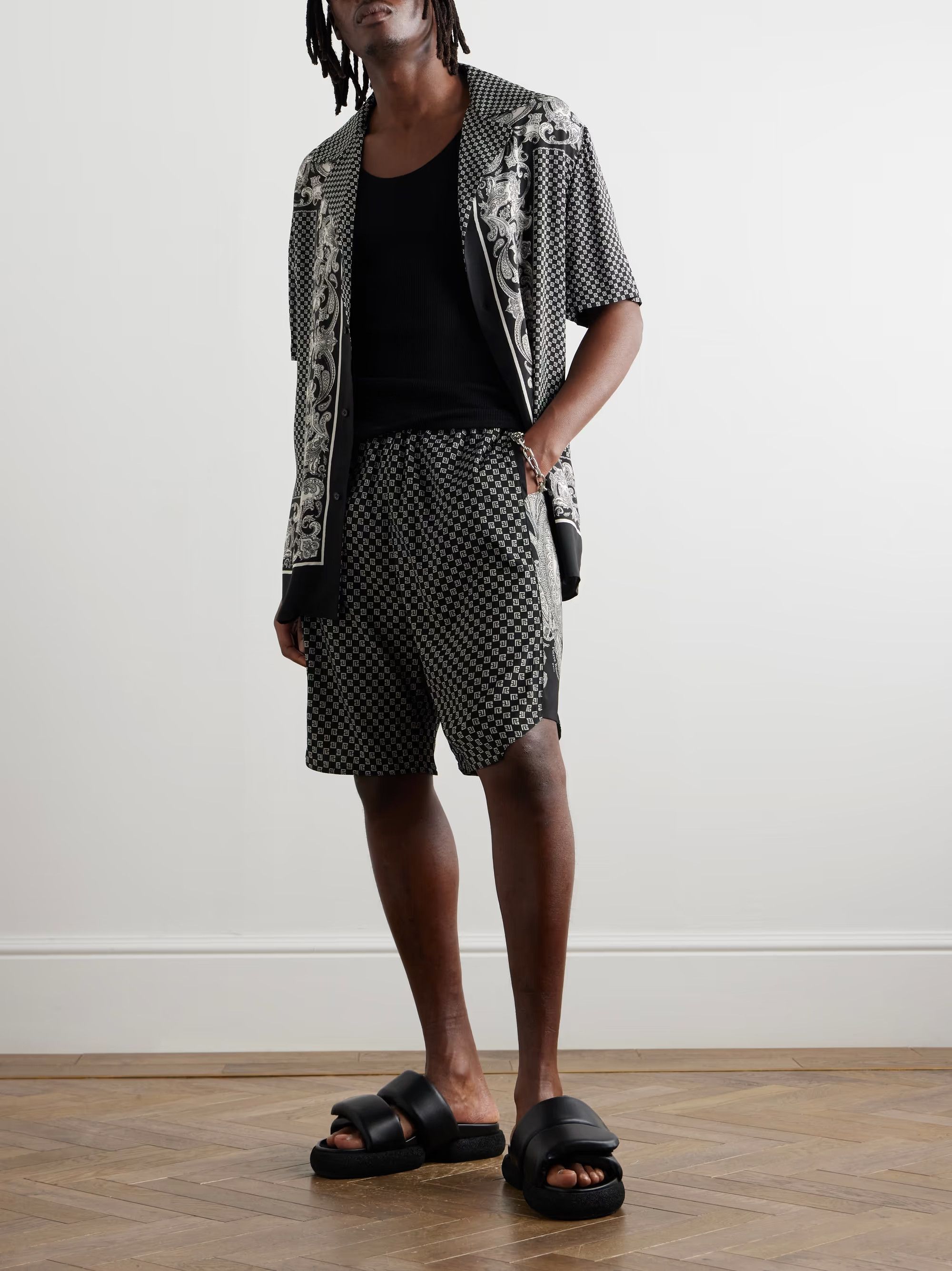 Balmain Balmain Straight-Leg Monogrammed Printed Poplin Shorts Size US 32 / EU 48 - 1 Thumbnail