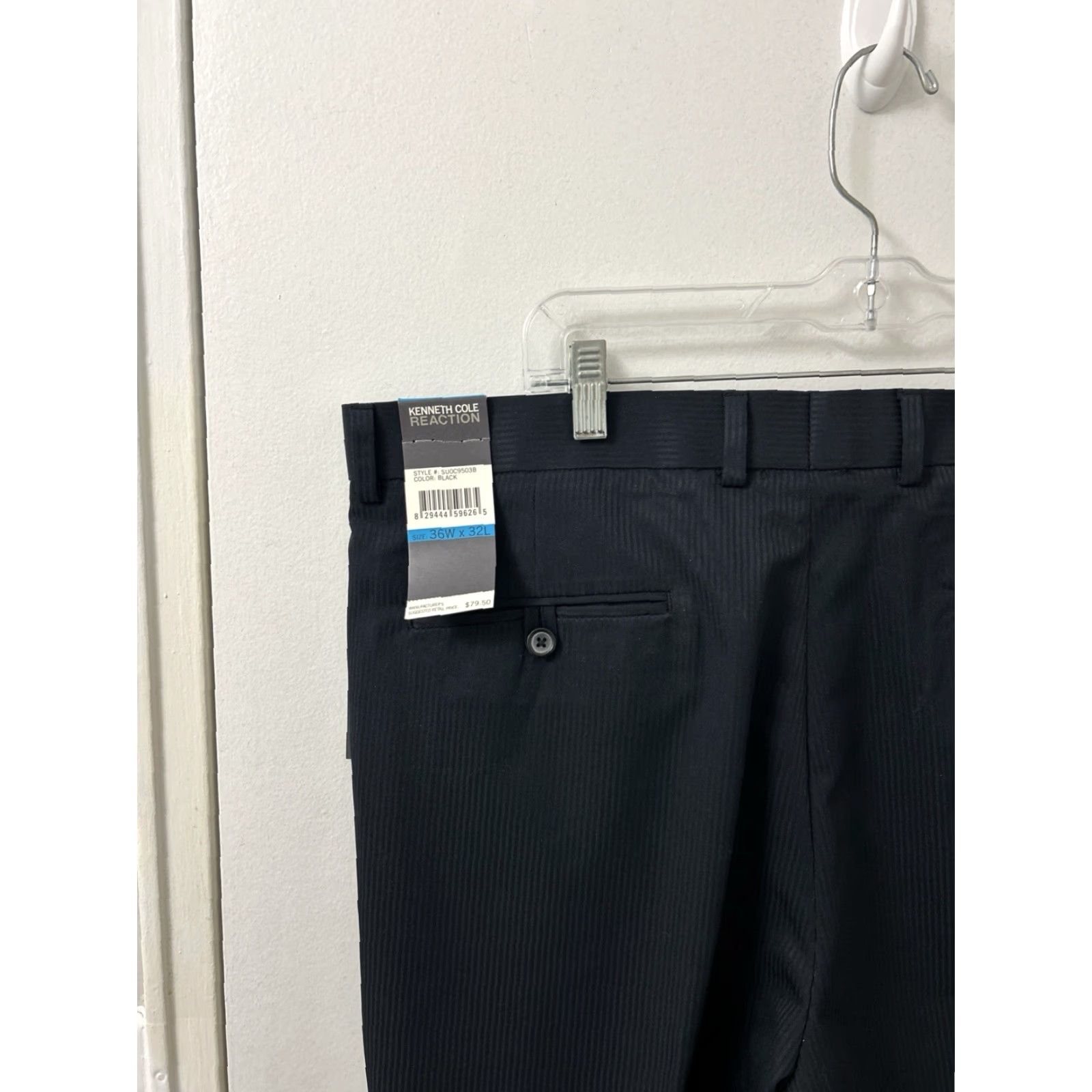 Kenneth Cole Kenneth Cole Reaction Dress Pants Mens 36x32 Black Pinstripe NWT 0 MSRP YKK Slim Flat Front Front Pockets Tapered Leg Dress Pants Mens Black Size US 36 / EU 52 - 4 Thumbnail