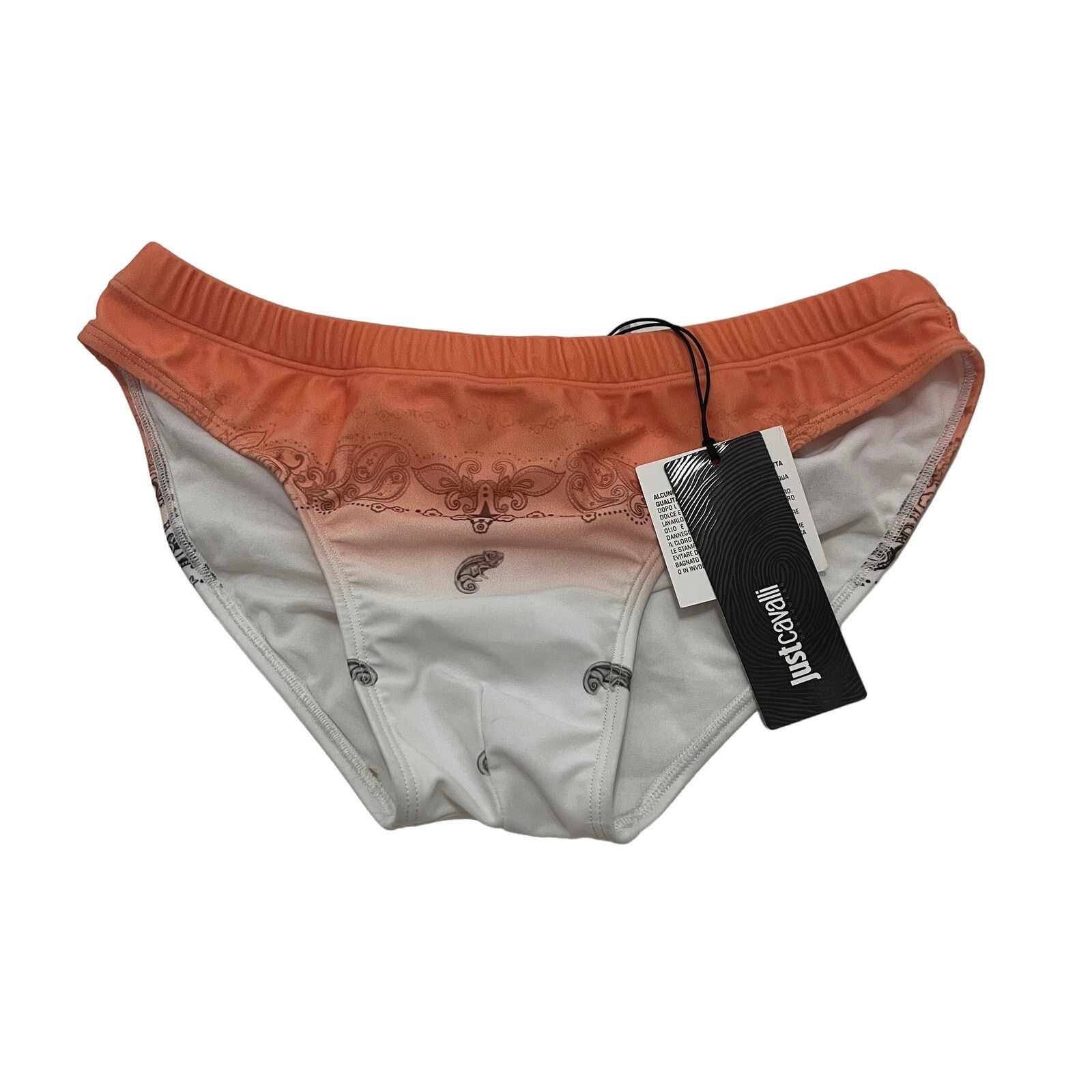 6-53 ROBERT CAVALLI Men's Speedo Paisley Orange/White Small