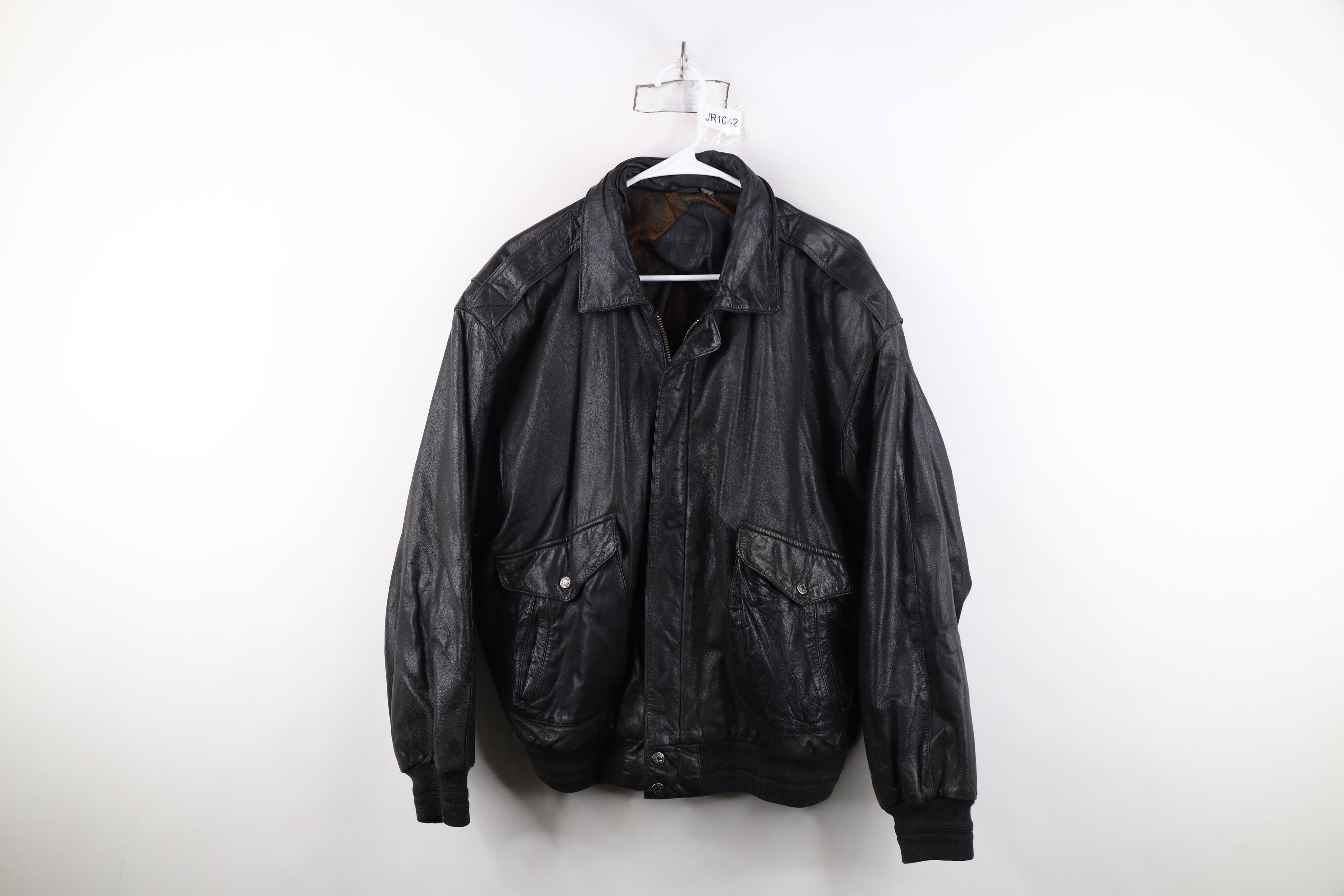 Vintage Vintage 90s Streetwear Leather Flight Bomber Jacket Black Size US L / EU 52-54 / 3 - 1 Thumbnail
