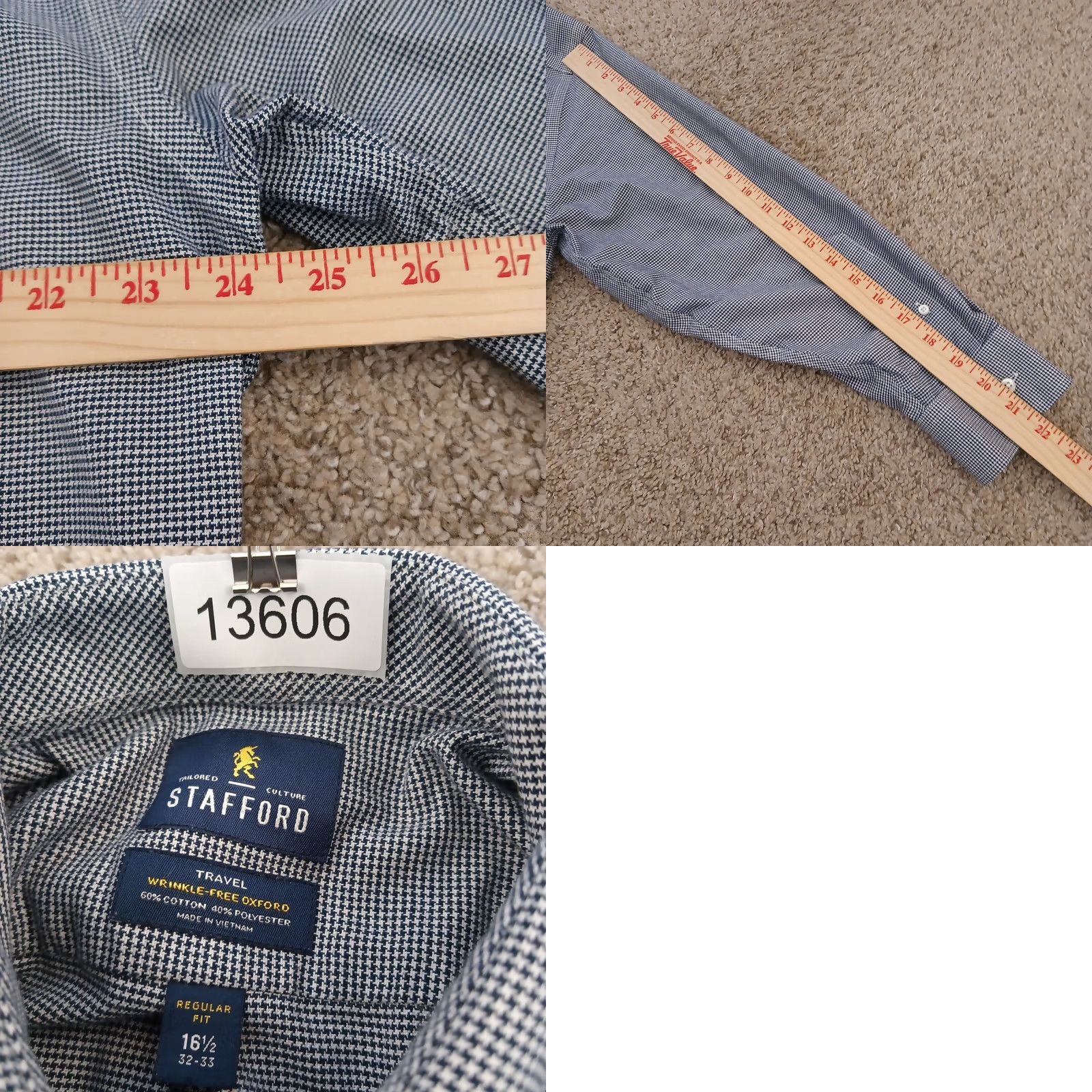 Stafford Stafford Shirt Mens 16.5 Blue Micro Check Oxford Long Sleeve Button-Down Shirt Mens Blue Check Oxford Long Sleeve Stafford Shirt Size US XL / EU 56 / 4 - 8 Thumbnail