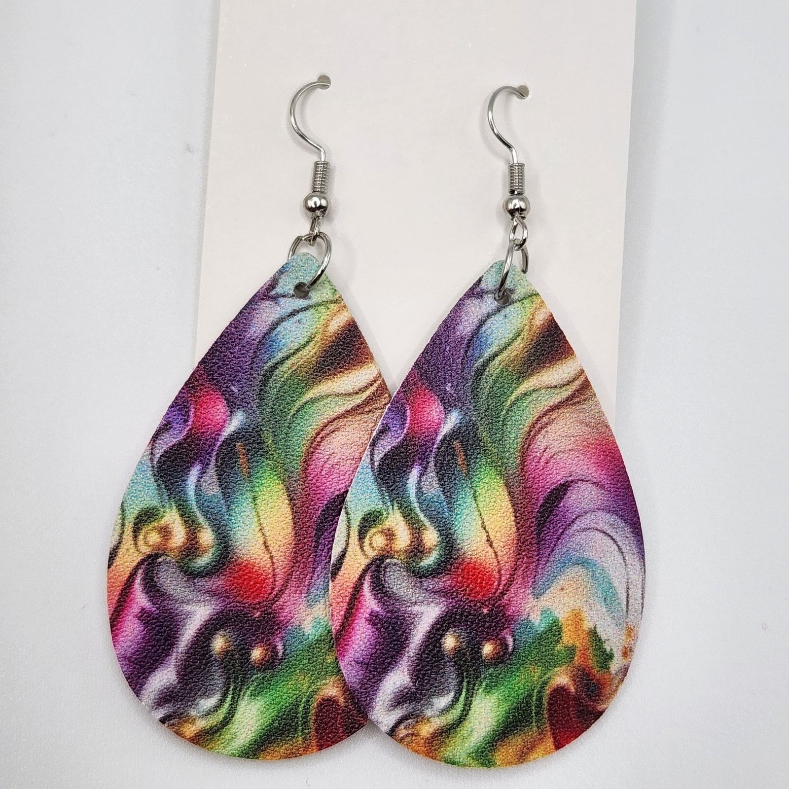 Other Floral Wave Faux Leather Teardrop Earrings Purple & Pink New Size ONE SIZE - 3 Thumbnail