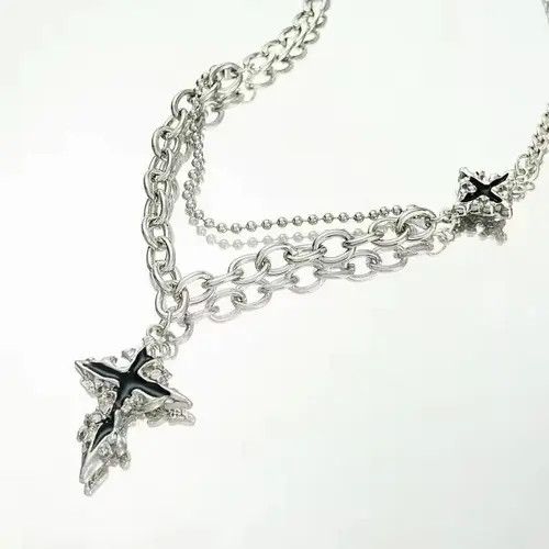 Japanese Brand Retro punk gothic melting cross layered chain necklace y2k Size ONE SIZE - 4 Thumbnail