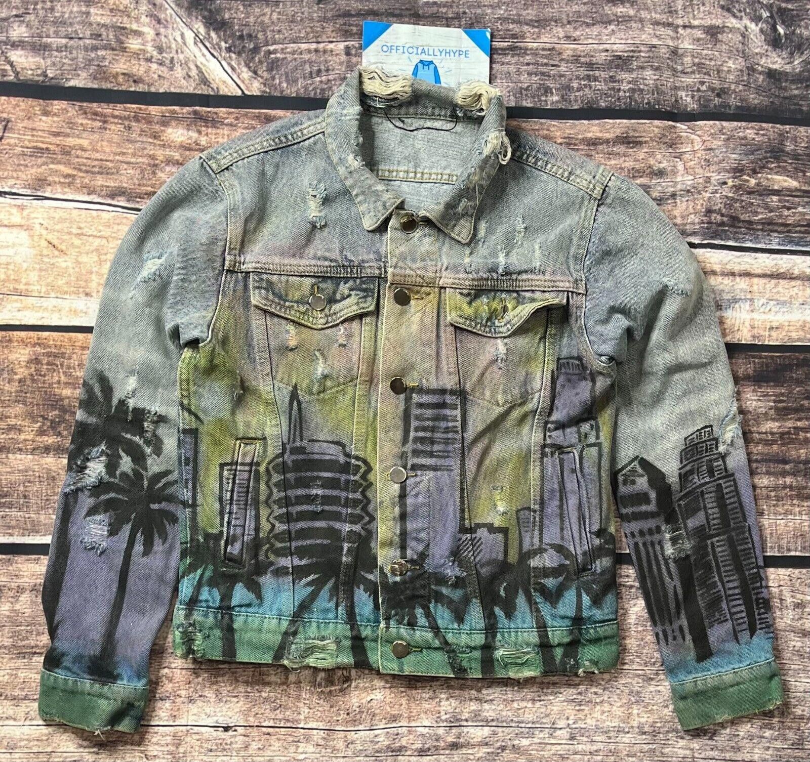 image of Designer Amiri Distressed Indigo Denim "hollywood" Jacket Small in Blue, Men's (Size Medium)