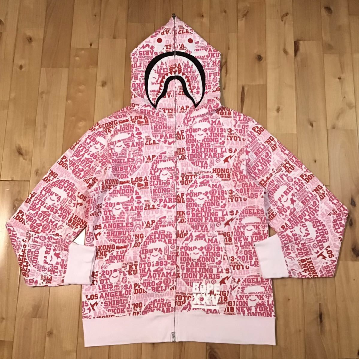 image of Bape Xxv Cities Camo Shark Full Zip Hoodie A Bathing Ape in Pink, Men's (Size XL)