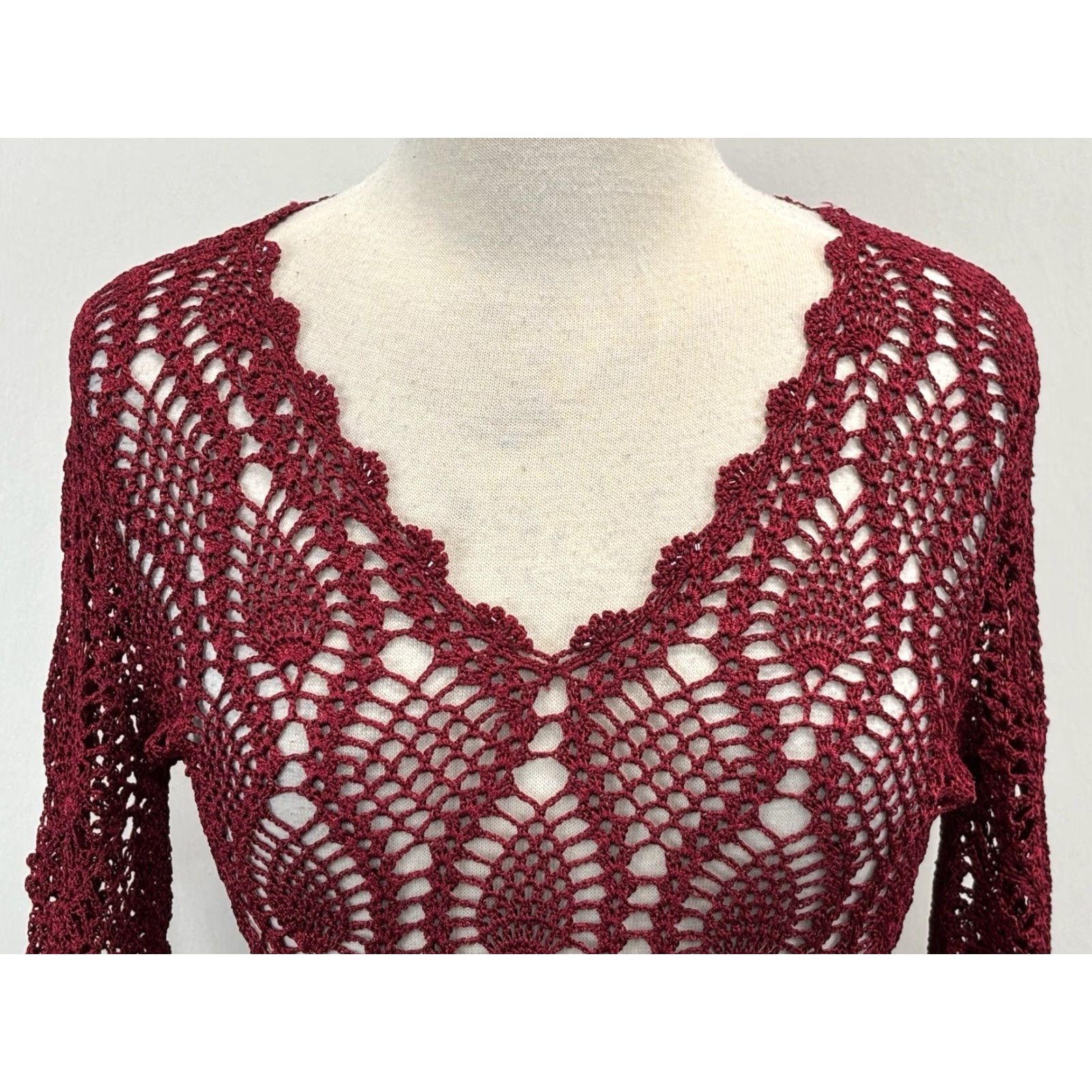 Vintage VINTAGE The Limited Handknit Sweater Women’s M Red Beaded Trim 1990s Whimsigoth Fairy Mens? Size M / US 6-8 / IT 42-44 - 5 Thumbnail