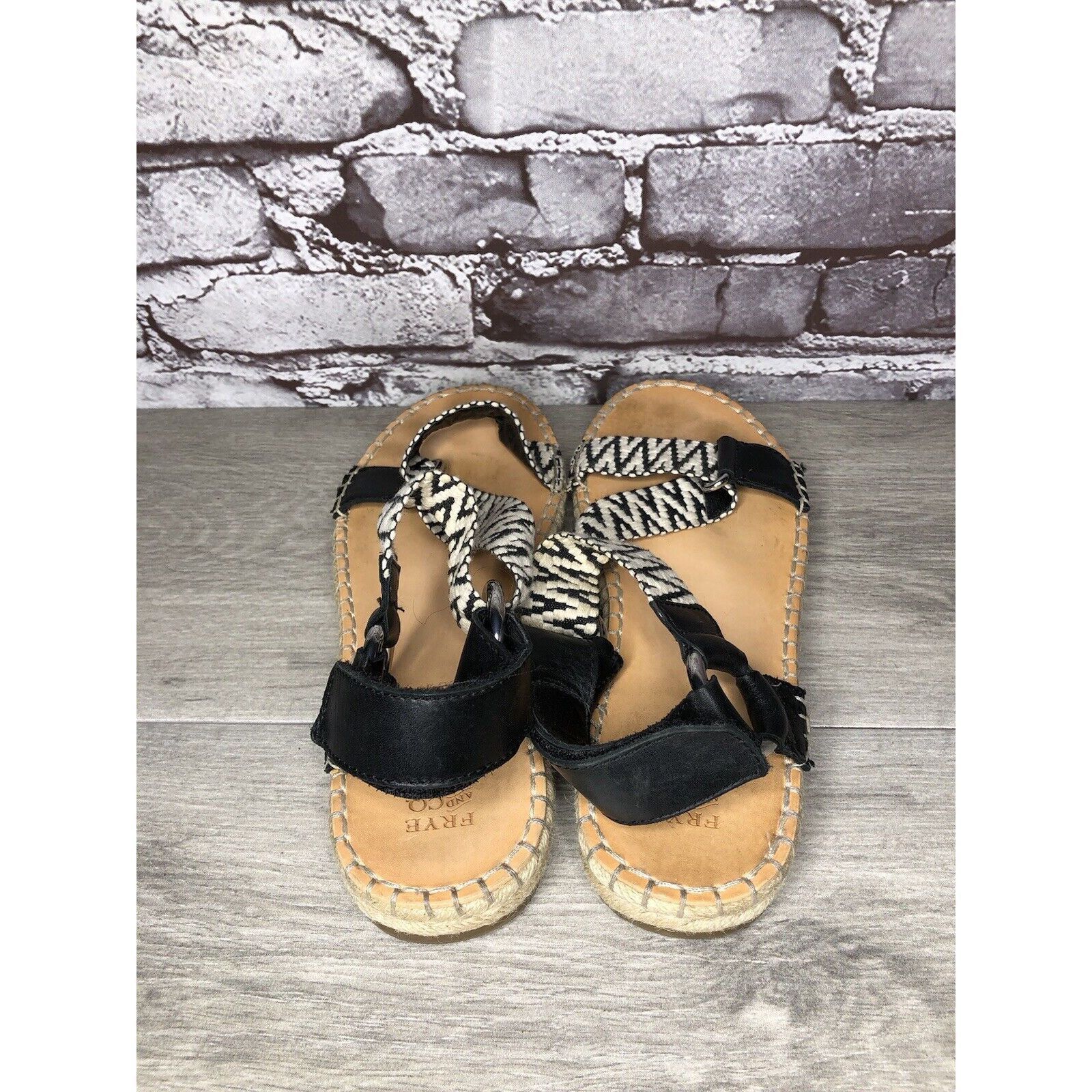 Frye Frye & Co Kole White Black Fabric Leather Espadrilles Sandal Size US 8.5 / IT 38.5 - 7 Thumbnail