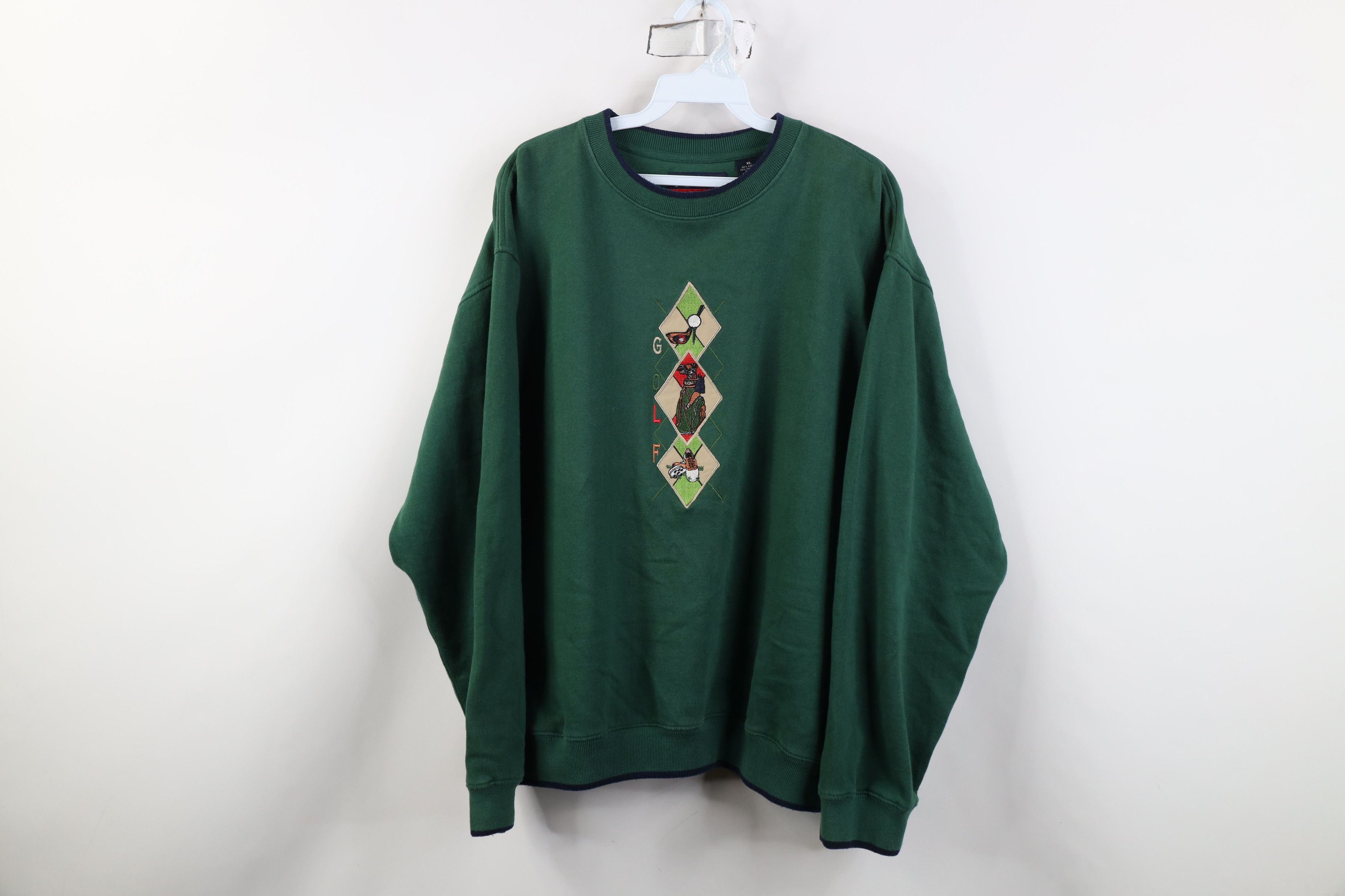 Vintage Vintage 90s Streetwear Argyle Golf Crewneck Sweatshirt Green Size US XL / EU 56 / 4 - 1 Thumbnail