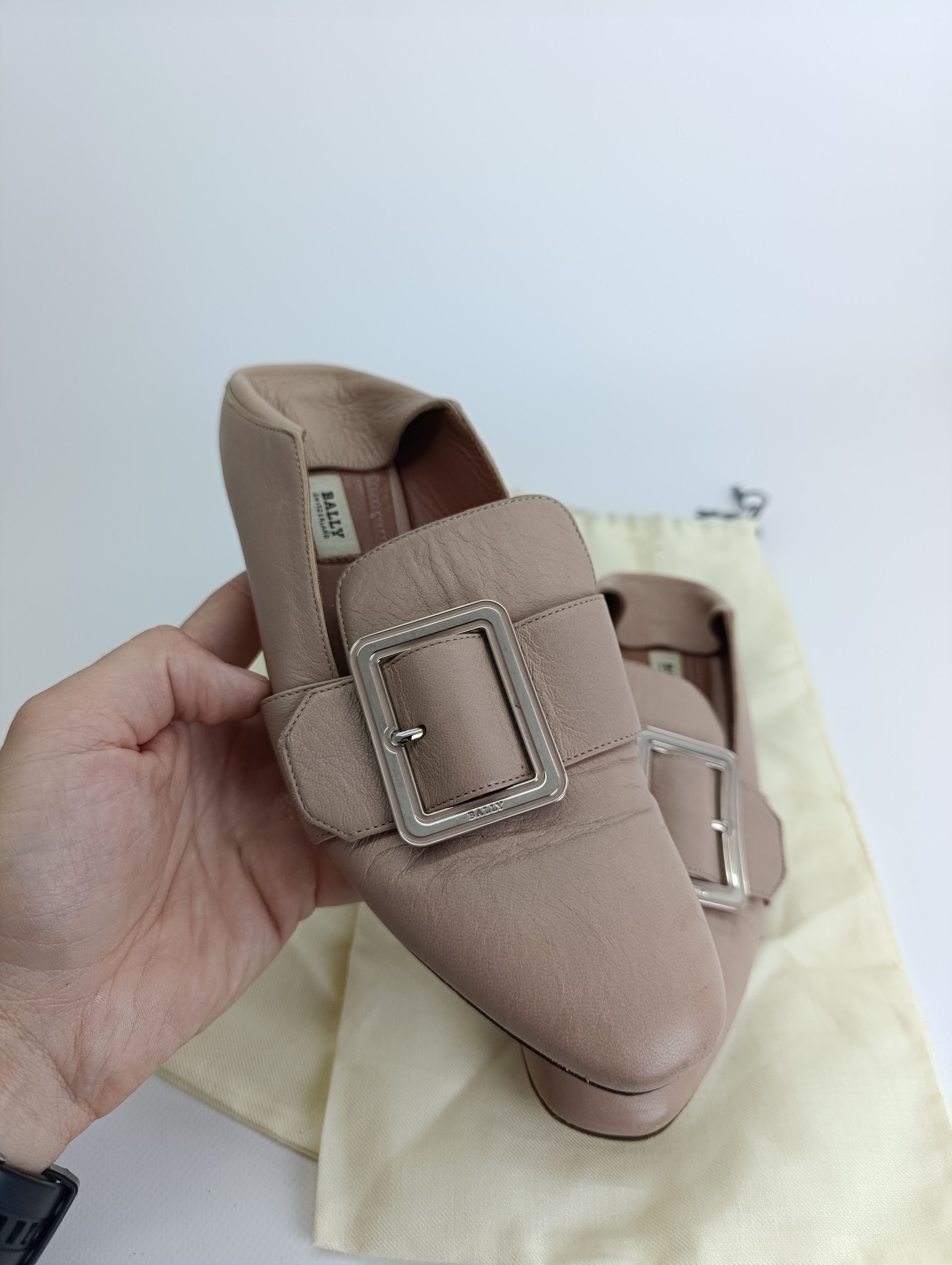 Bally BALLY JANELLE LEATHER LOAFERS MULES BEIGE Size US 7.5 / IT 37.5 - 1 Thumbnail