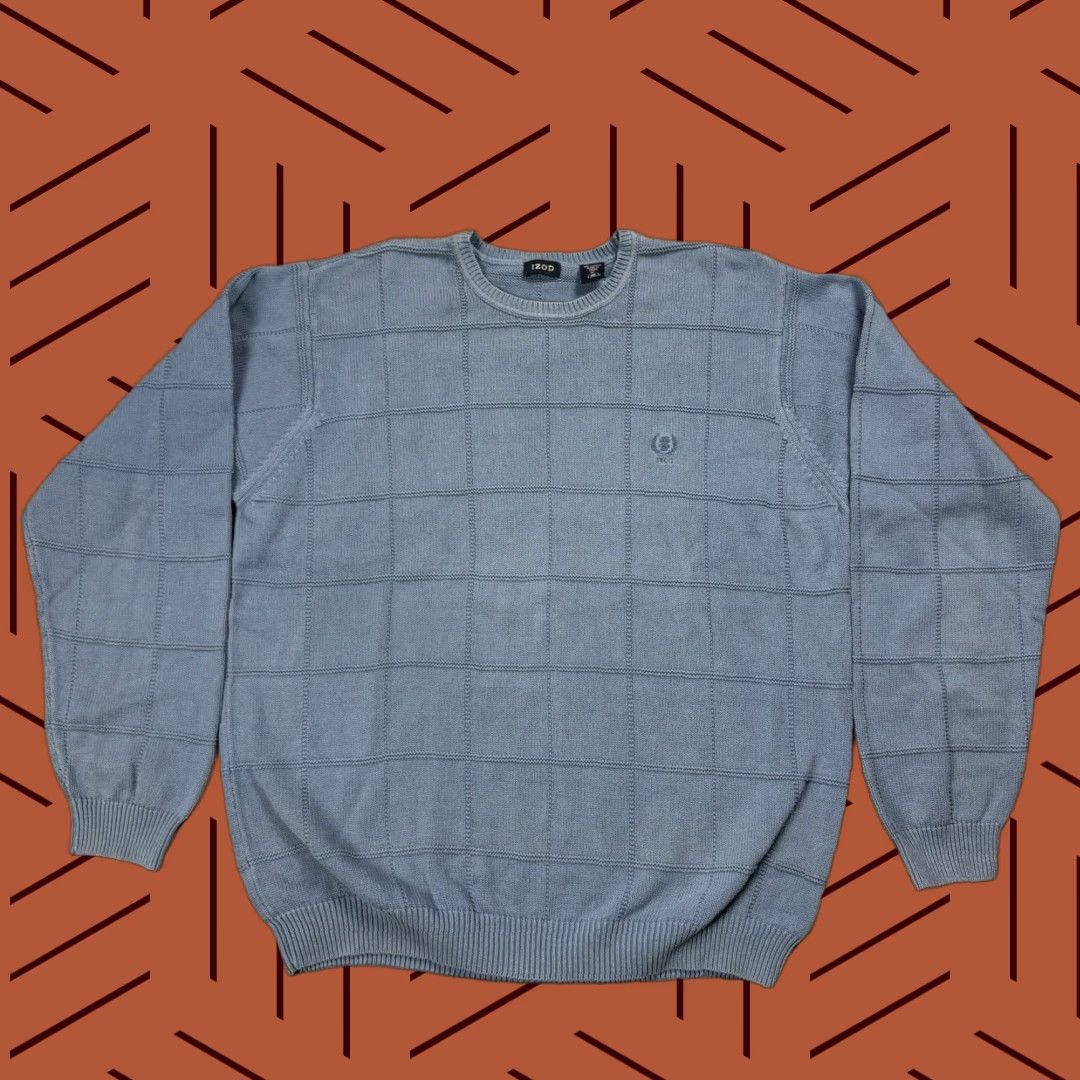 Izod IZOD Crewneck Sweater Blue Check Knit XL Mens Size US XL / EU 56 / 4 - 1 Thumbnail