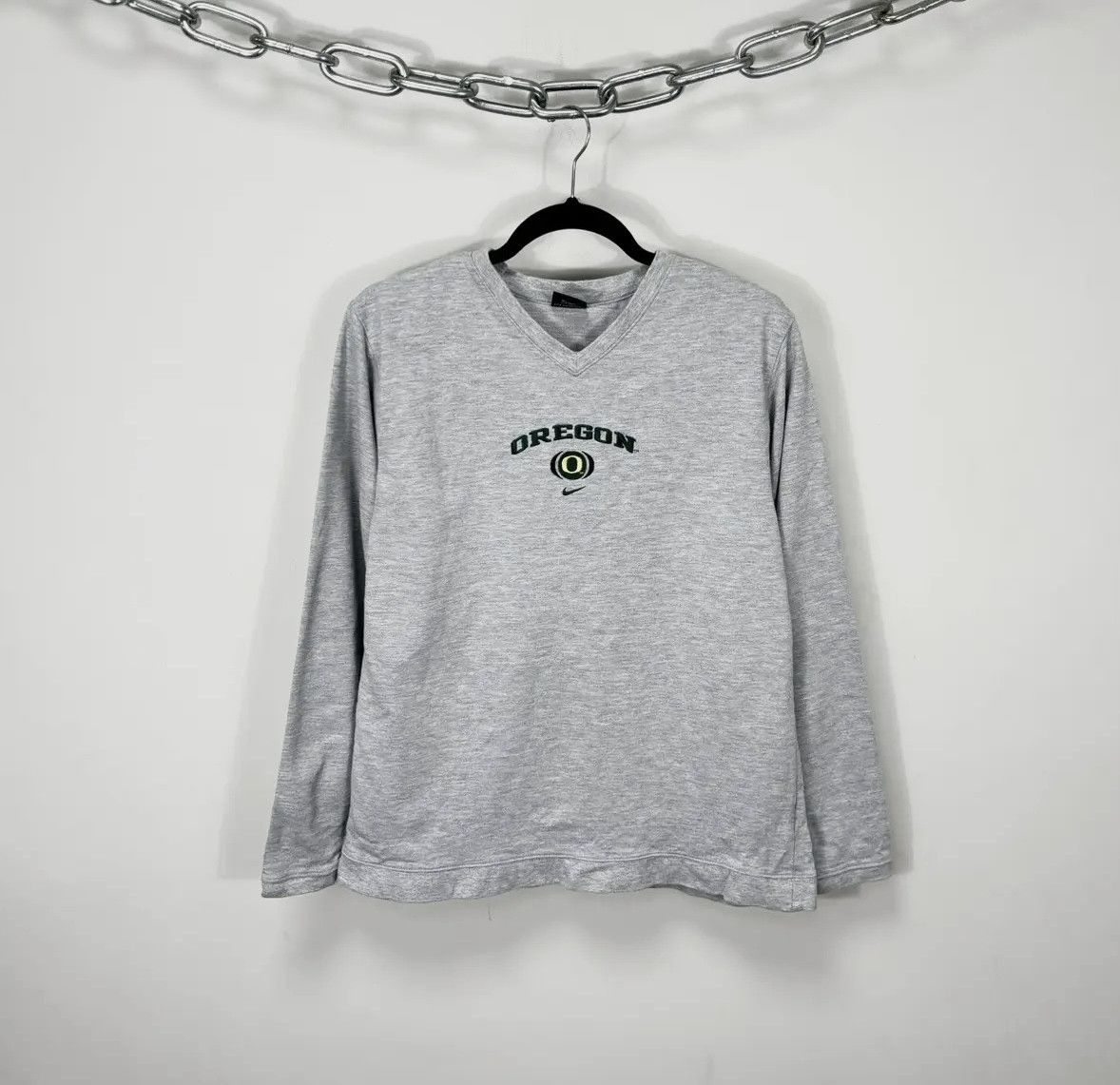Nike × Vintage Vintage 90s Nike Oregon Big Embroidered Logo Gray Sweatshirt Size US S / EU 44-46 / 1 - 1 Thumbnail