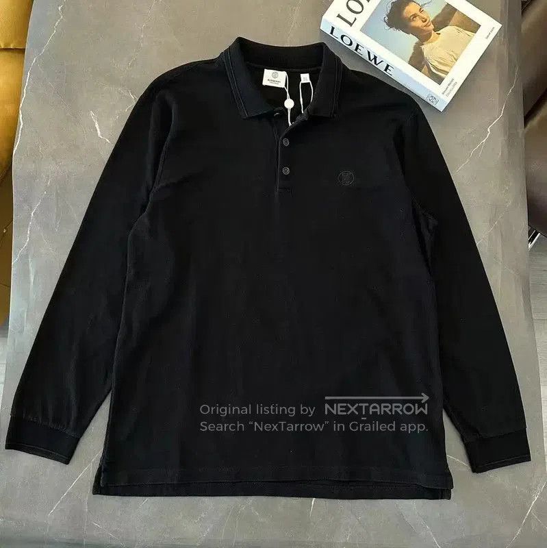 Burberry Black Cotton Long Sleeve Polo.