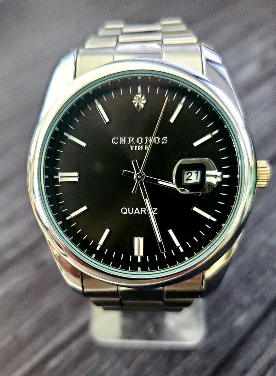 Chronos Men's Datejust Watch Black Diamond Dial Swiss Style