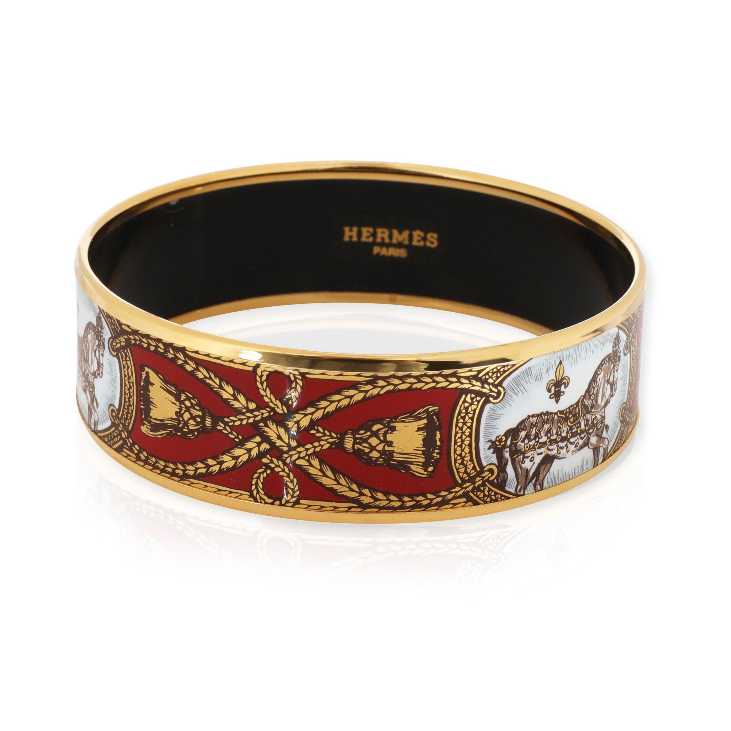 image of Hermes Grand Apparat Gold-Plated Wide Enamel Bangle in Yellow, Women's