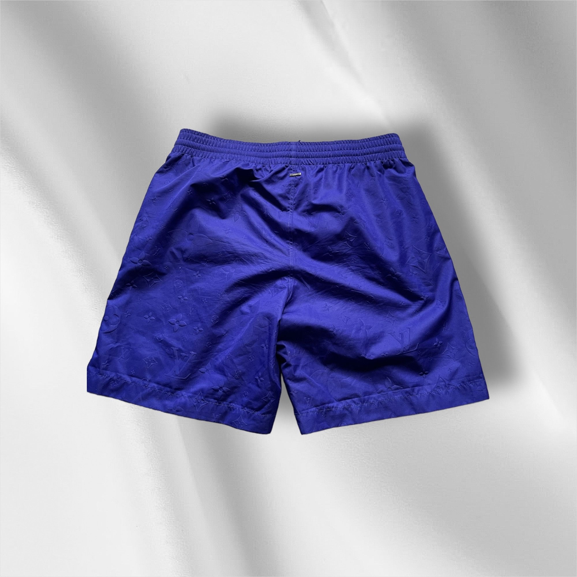 image of Louis Vuitton Signature Swim Board Shorts in Navy, Men's (Size 30)