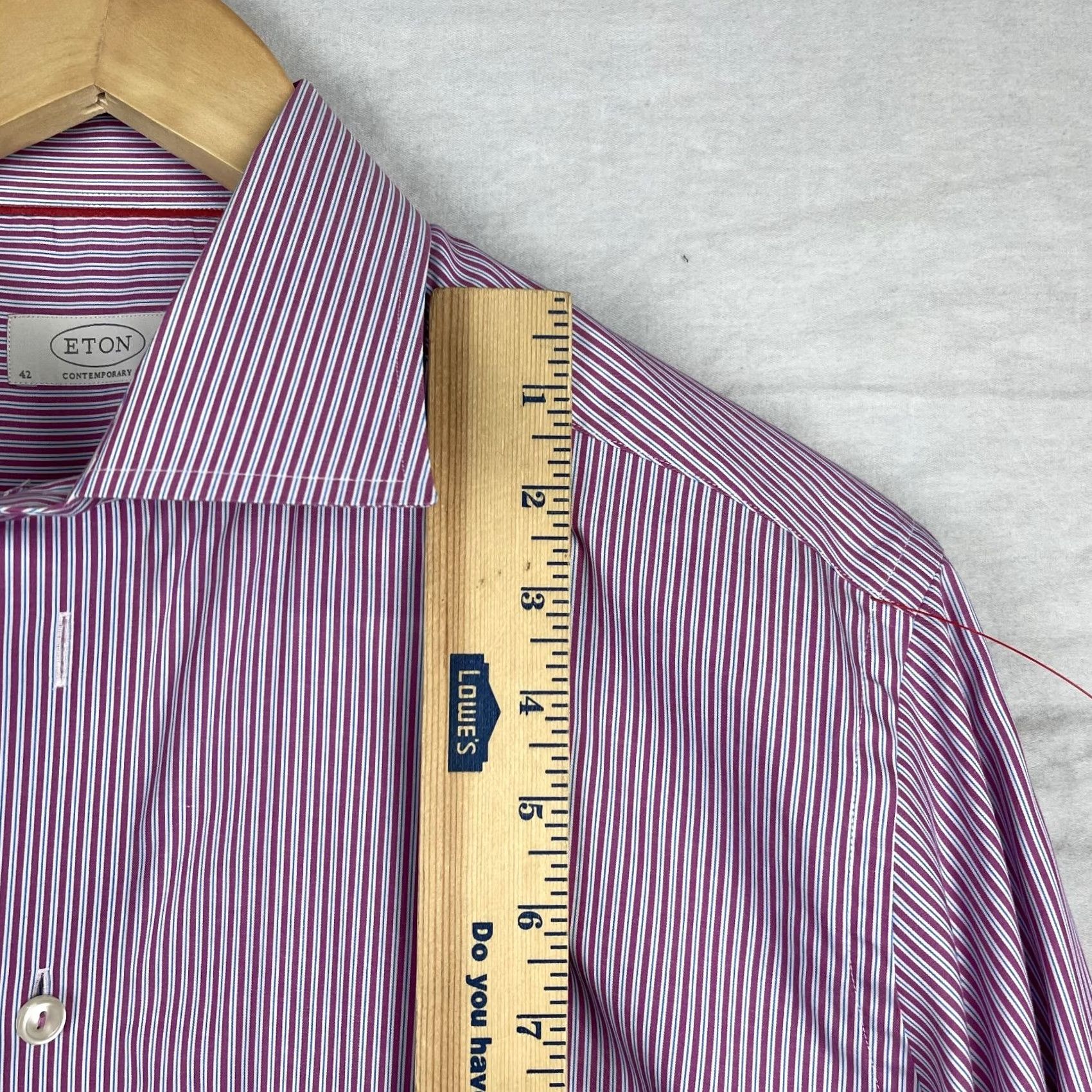 Eton Eton Dress Shirt Mens 42 16.5 Pink Stripes Button Up Long Sleeve Shirt Size 42R - 5 Thumbnail