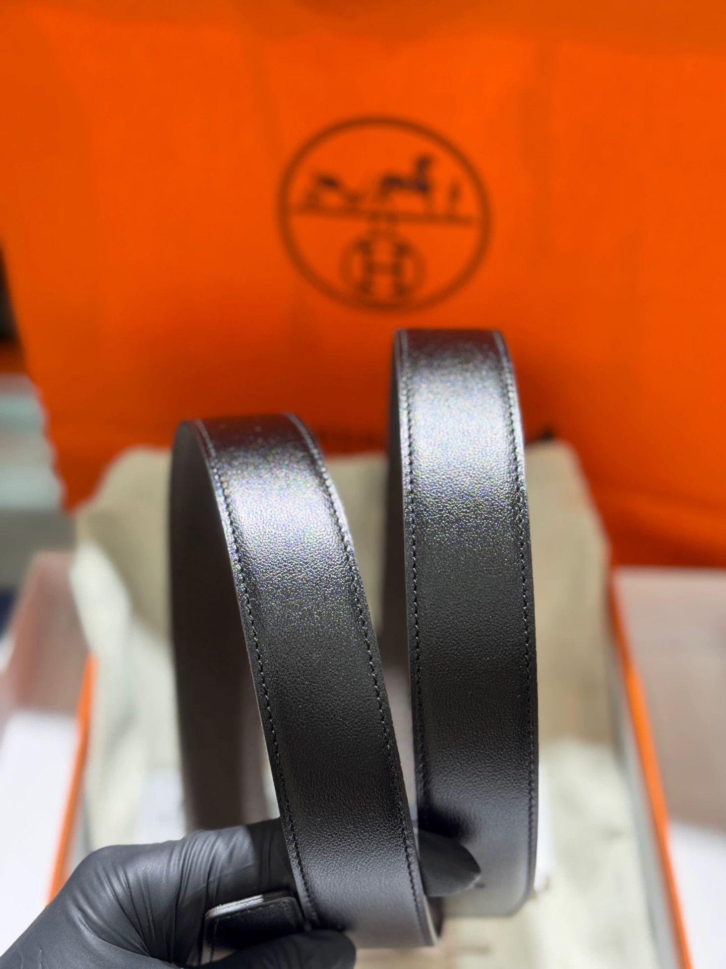 Hermes HERMES Double Cowhide 32mm 100cm Belt Black Choc H Silver K Size ONE SIZE - 8 Thumbnail