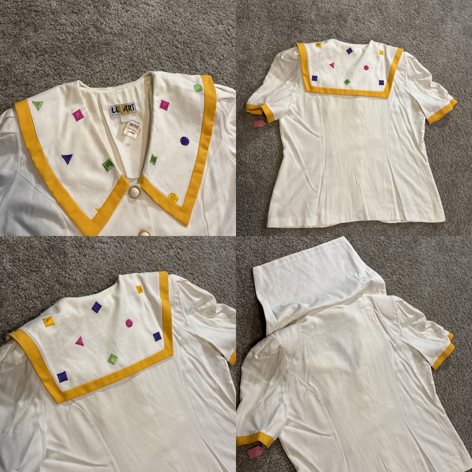 Vintage VINTAGE Le Suit Skirt Suit White Yellow Geometric 1970s 20 NWT New Old Stock Women's Work Blazer Shirt? Size 42" / US 20 - 8 Thumbnail