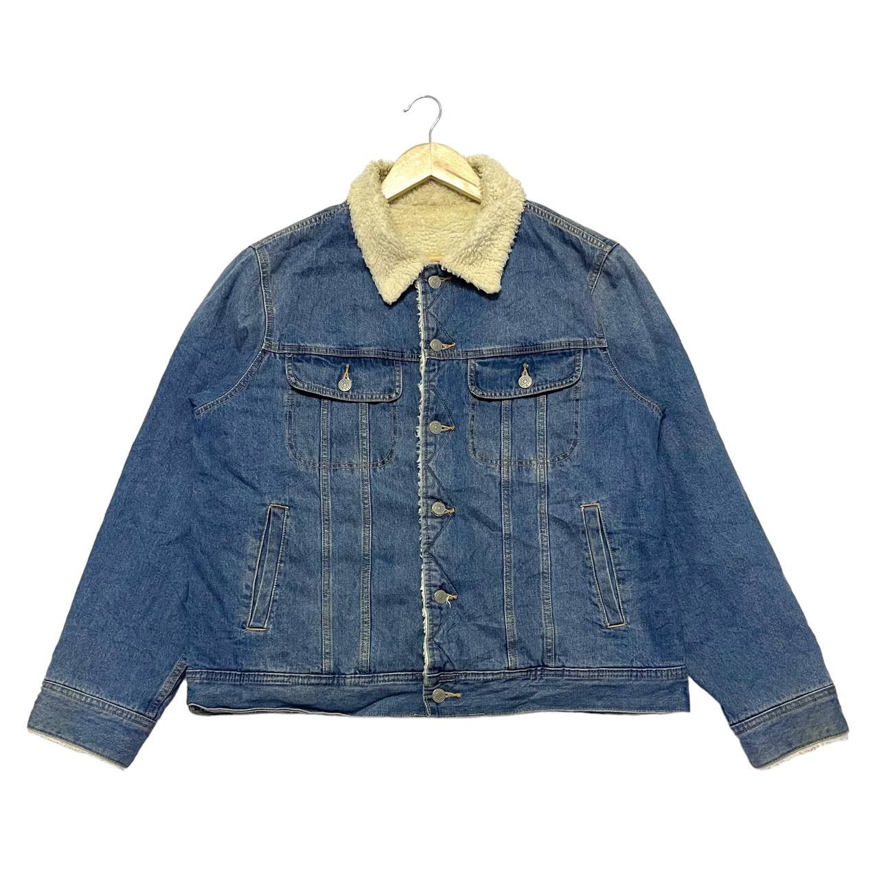image of Denim Jacket x Gu Gu Jeans Denime Sherpa Lined Winter Jacket in Blue (Size Medium)
