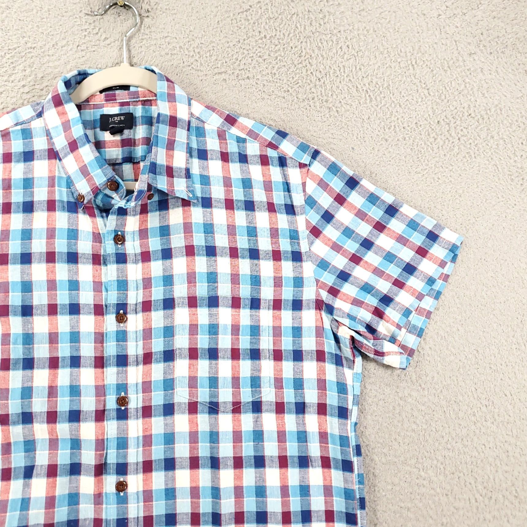 J.Crew J.CREW Shirt Adult Large Multicolor Plaid Linen-Cotton Blend Button-Down Slim Fit Mens Classic Preppy Size US L / EU 52-54 / 3 - 3 Thumbnail