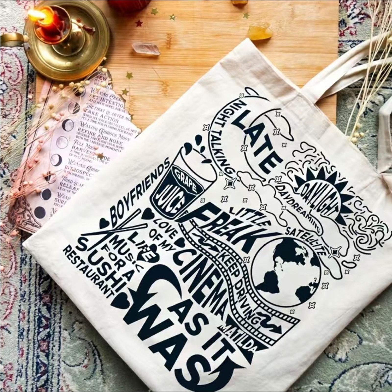 Other Letter Print Canvas tote reusable Shopping Bag book bag Size ONE SIZE - 5 Thumbnail