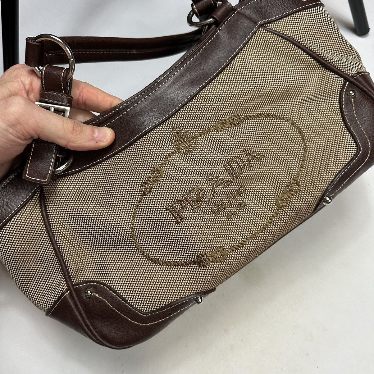 Prada × Vintage Vintage Prada Jacquard Big Logo Bag Size ONE SIZE - 7 Thumbnail