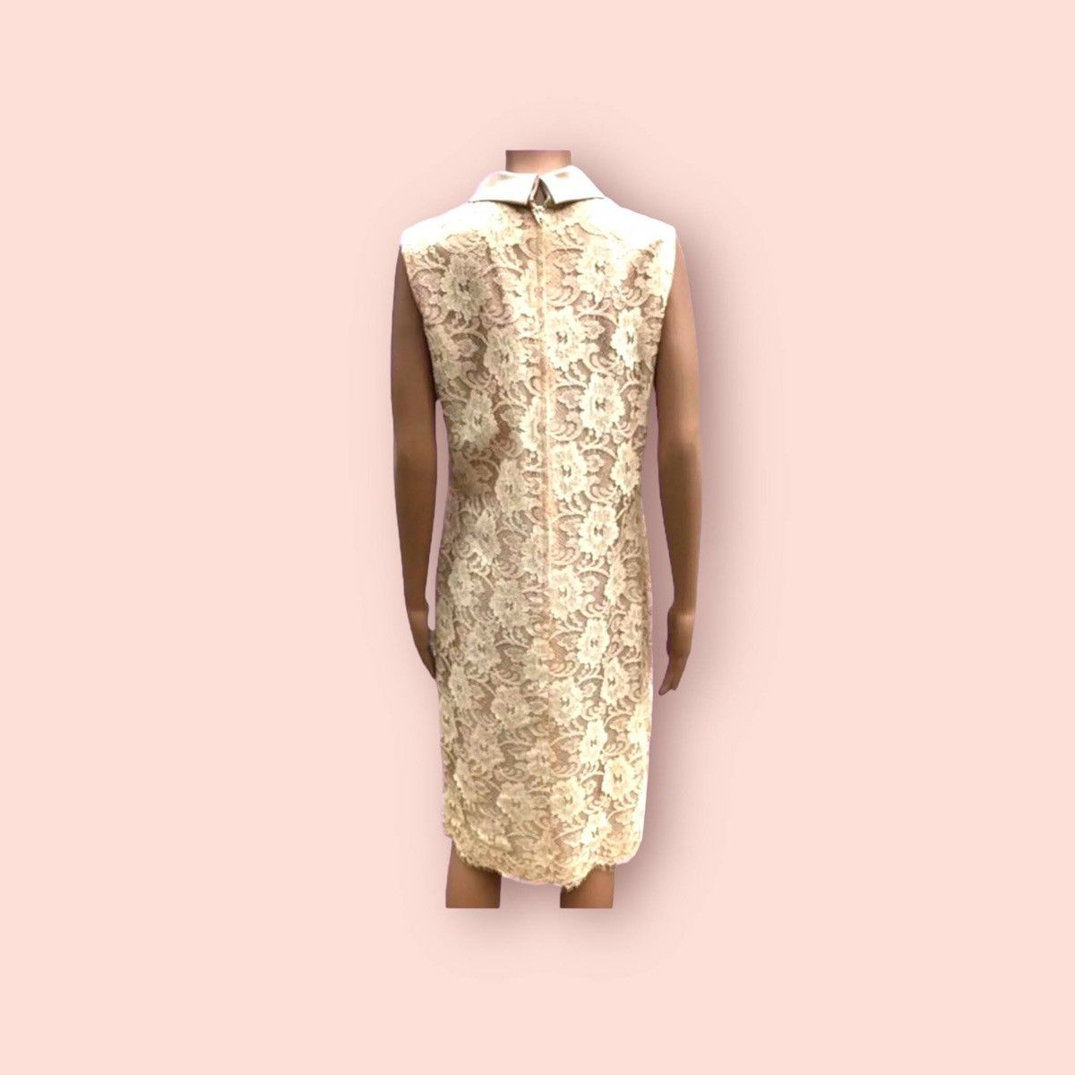 Vintage 60s Ivory Lace Baroque Dress Mid Calf + Rolled Collar Size M / US 6-8 / IT 42-44 - 5 Thumbnail