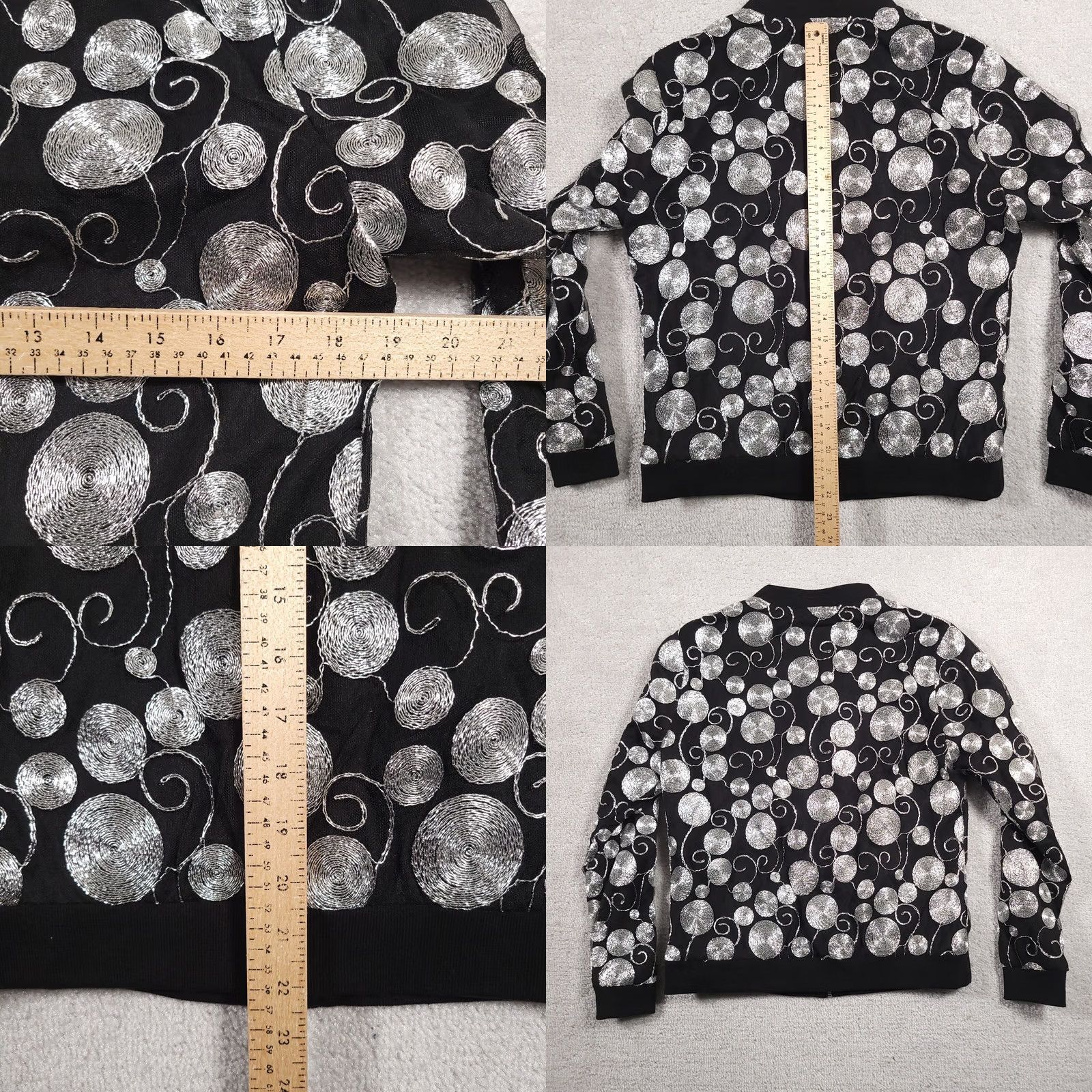 Vintage Joan Boyce Gold Bomber Jacket Women's Small Black Silver Textured Long Sleeve Size S / US 4 / IT 40 - 8 Thumbnail