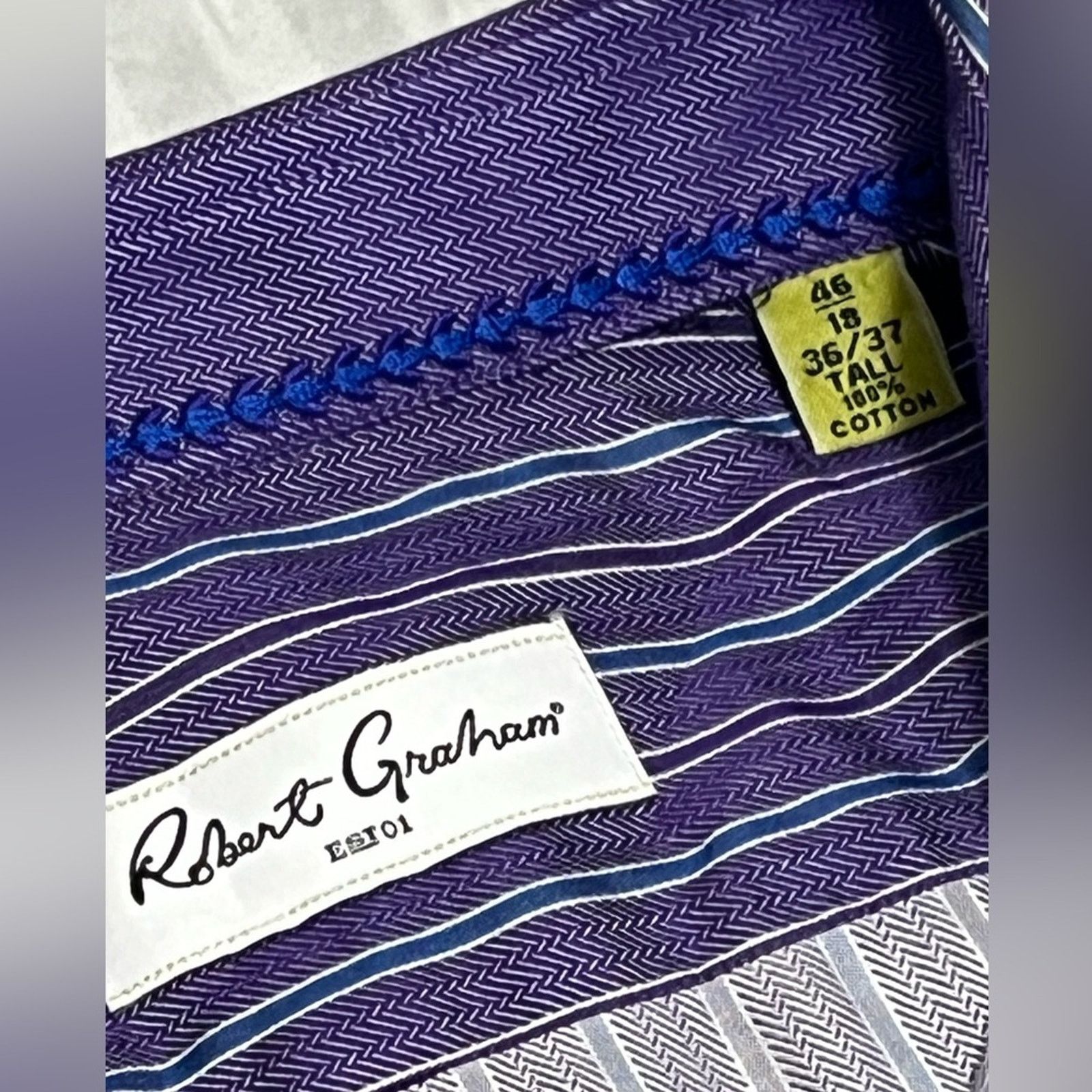 Robert Graham Robert Graham Men's Purple Striped Long Sleeve Shirt 18 TALL Size US XXL / EU 58 / 5 - 6 Thumbnail