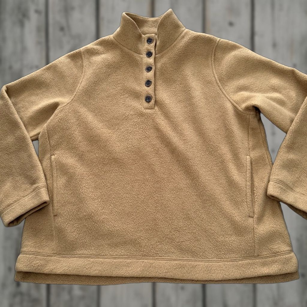J.Crew J. Crew Sherpa Pullover Tunic 1/4 Button Fleece Womens L Tan Pockets Size L / US 10 / IT 46 - 1 Thumbnail
